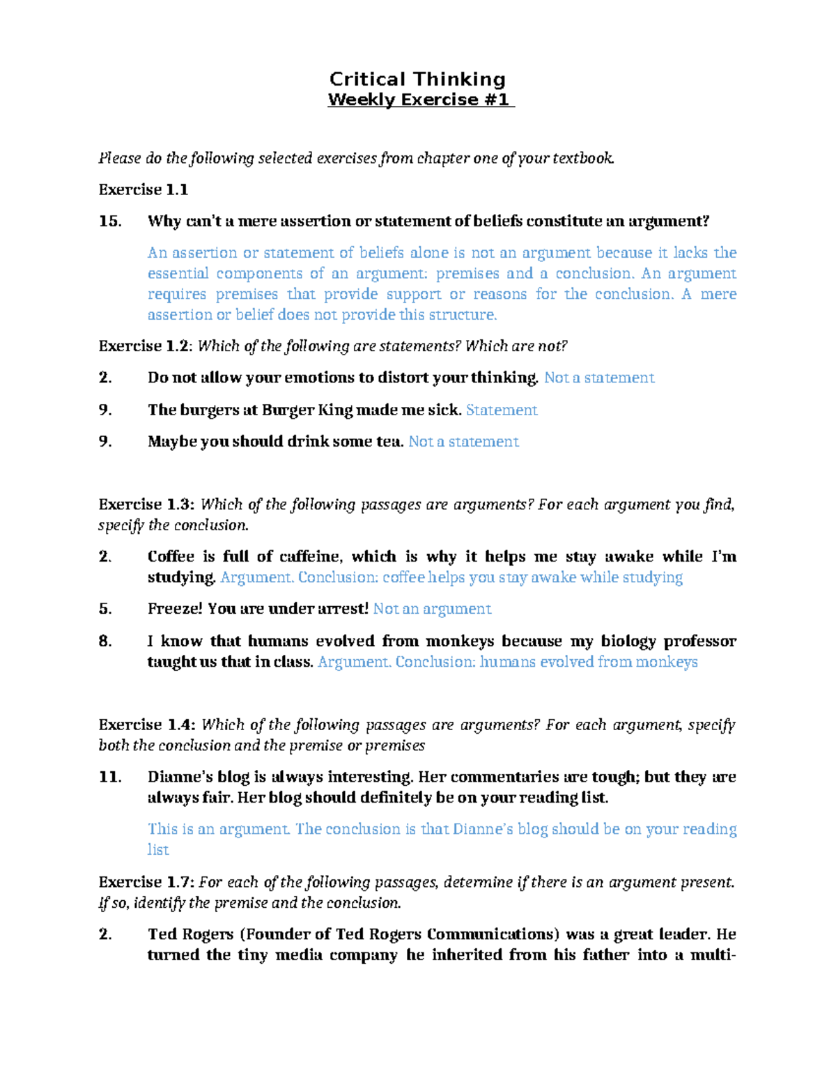 Exercise 1 - Seminar 1 - Critical Thinking Weekly Exercise # Please do ...
