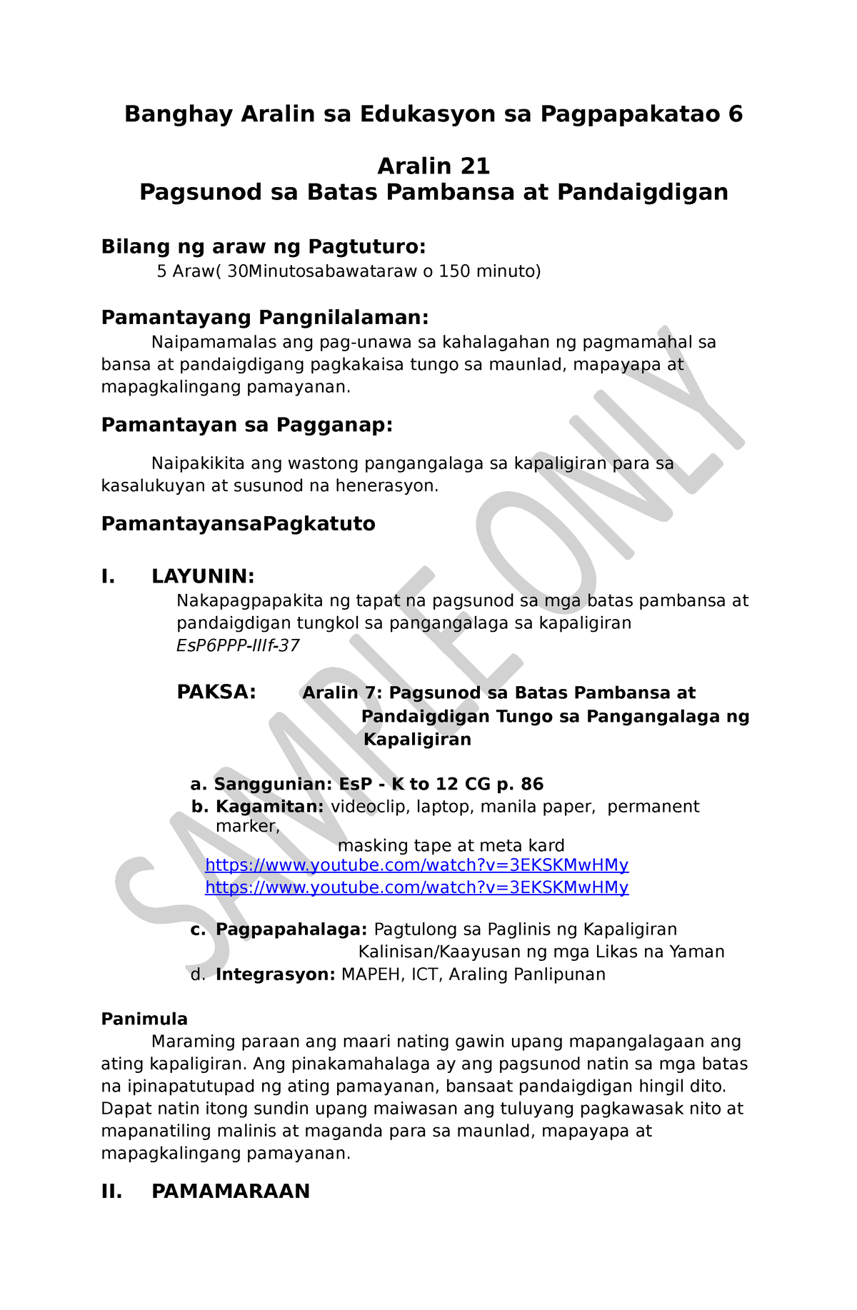 Sample Detailed Lesson Plan In Edukasyon Sa Pagpapaka 1757