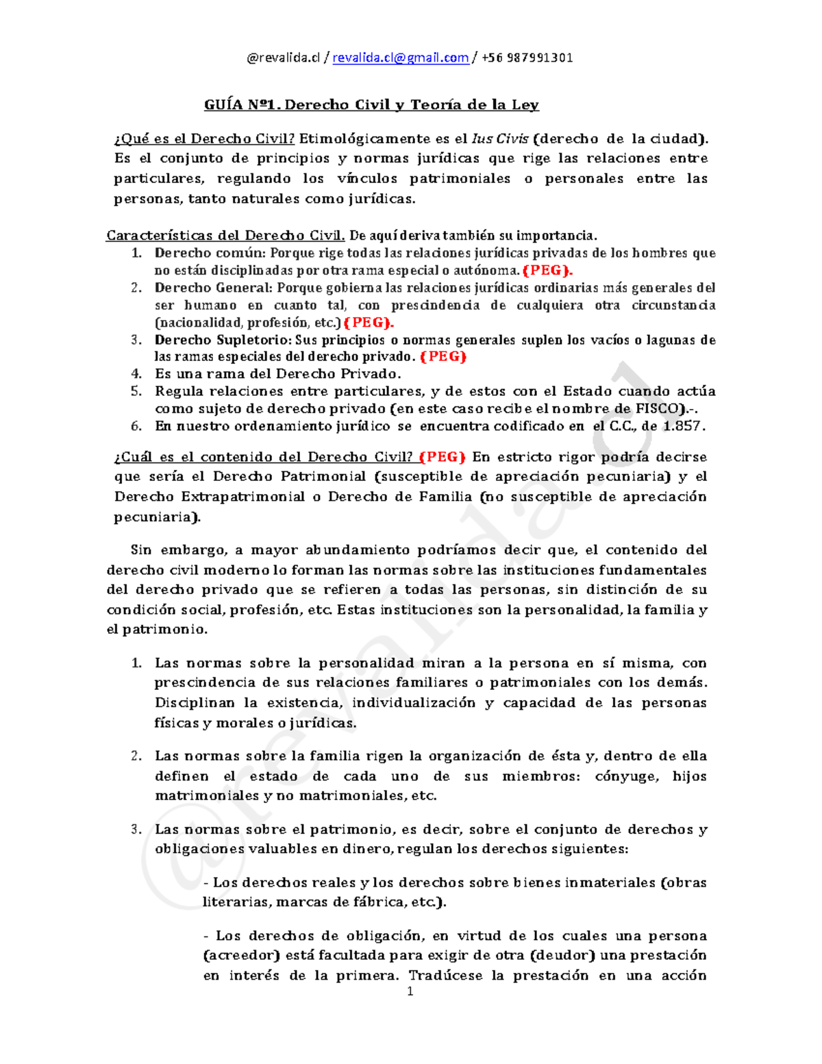 1. Derecho y Civil y Teoría de la ley - GUÍA Nº1. Derecho Civil y ...