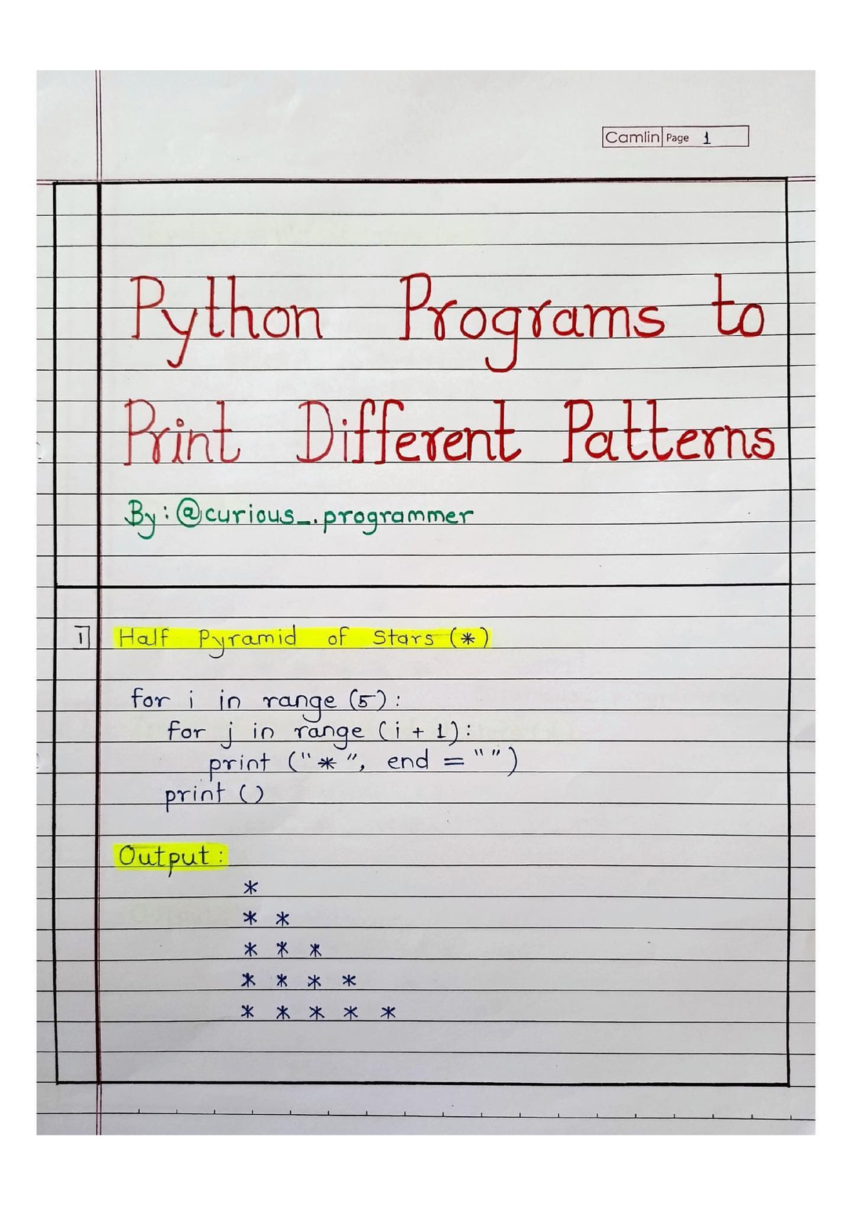 Python Pattern Programs - Python Programming - Studocu