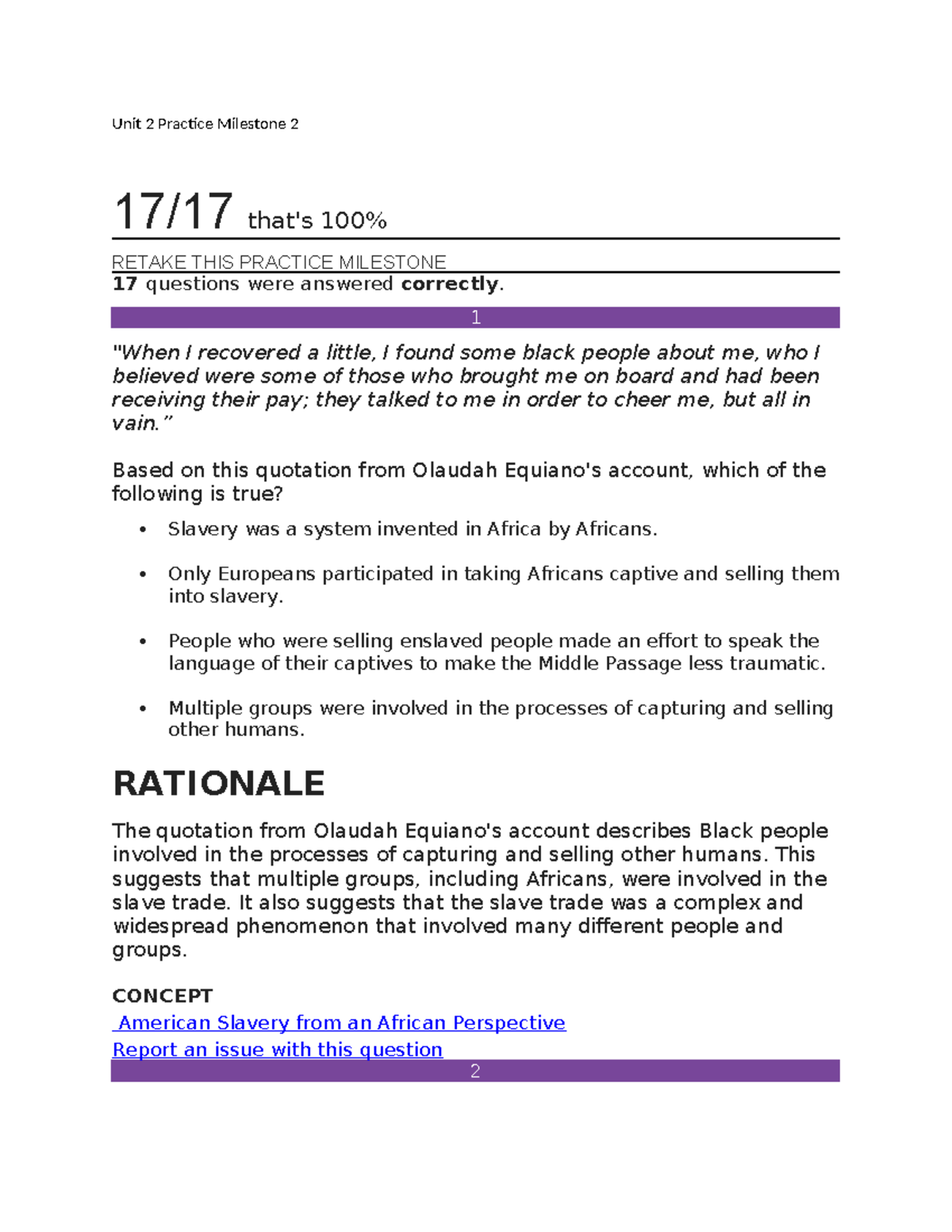 Unit 2 Practice Milestone 2 - Unit 2 Practice Milestone 2 17/17 That's ...