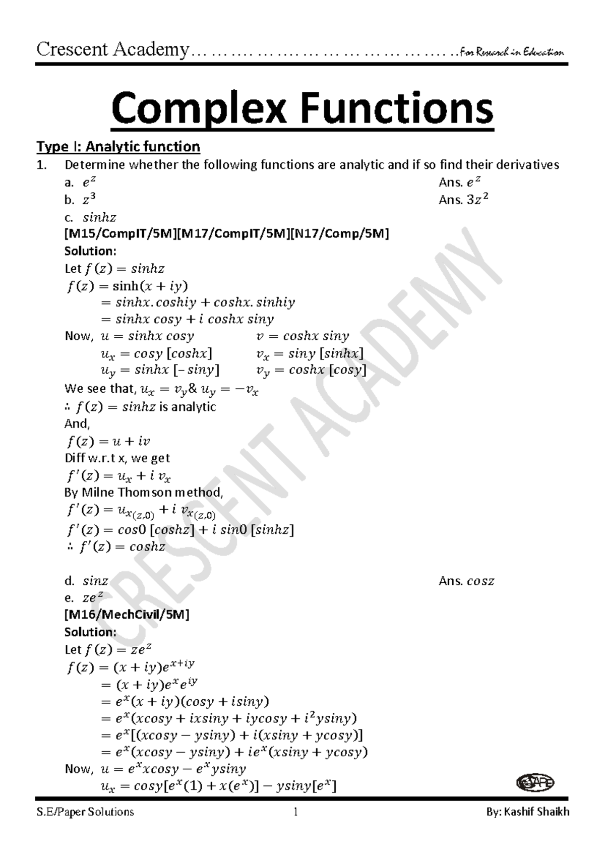 Exam soln Complex (updatedmay 23) - AR Complex Functions Type I ...