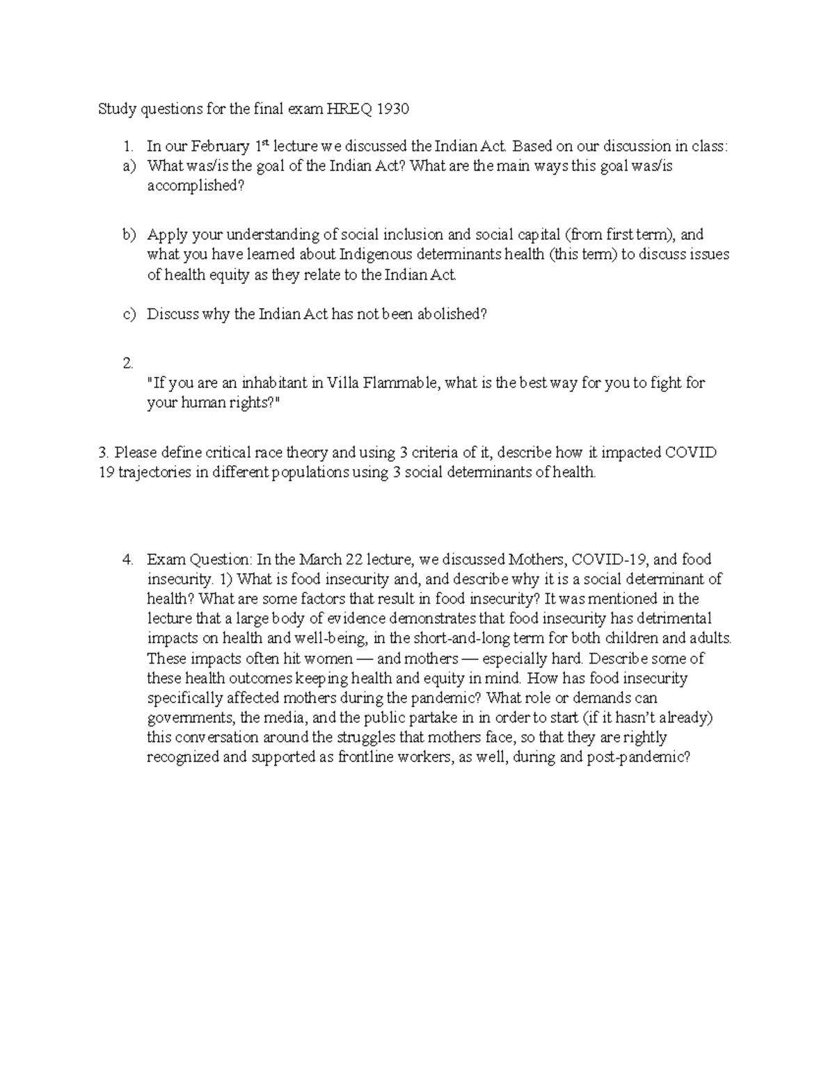 Final exam study questions HREQ1930 Yorku Studocu