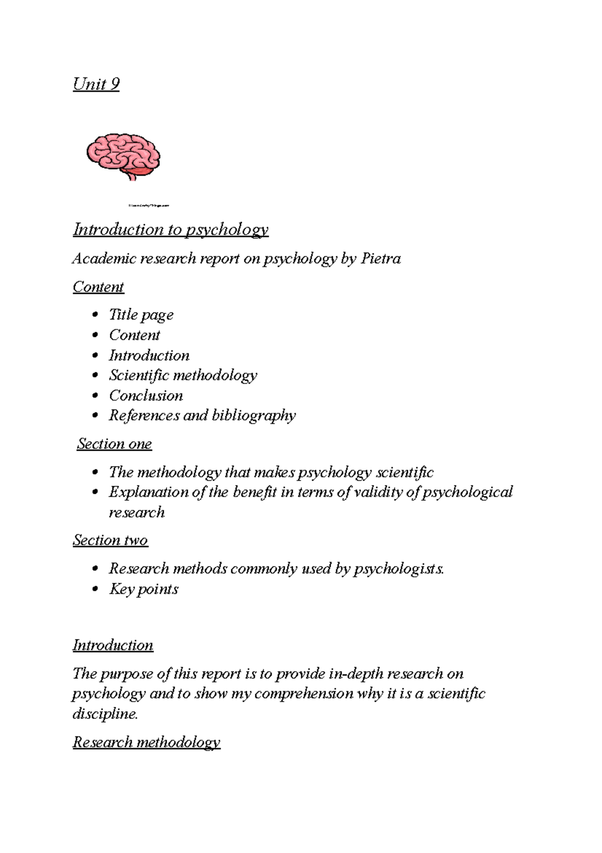 unit 9 introduction to psychology assignment planner