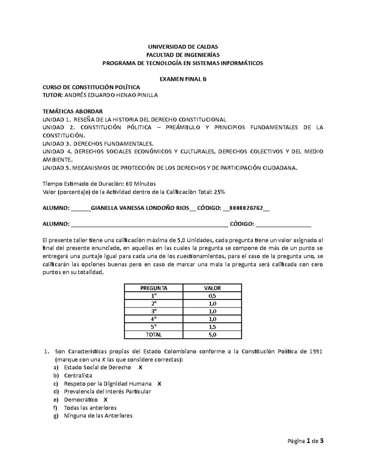 Prueba Escrita II B - Ensayo De Prueva - UNIVERSIDAD DE CALDAS FACULTAD ...