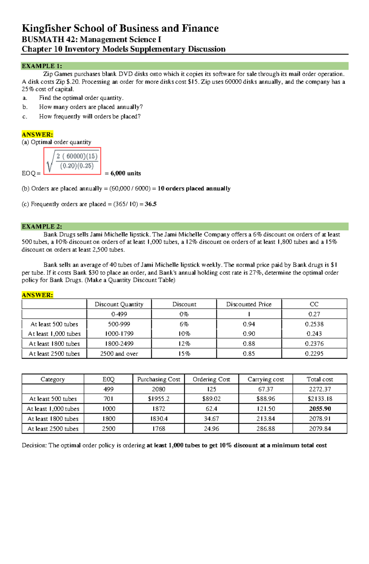Lesson 8 Inventory Models Supplementary Discussion - Kingfisher School ...