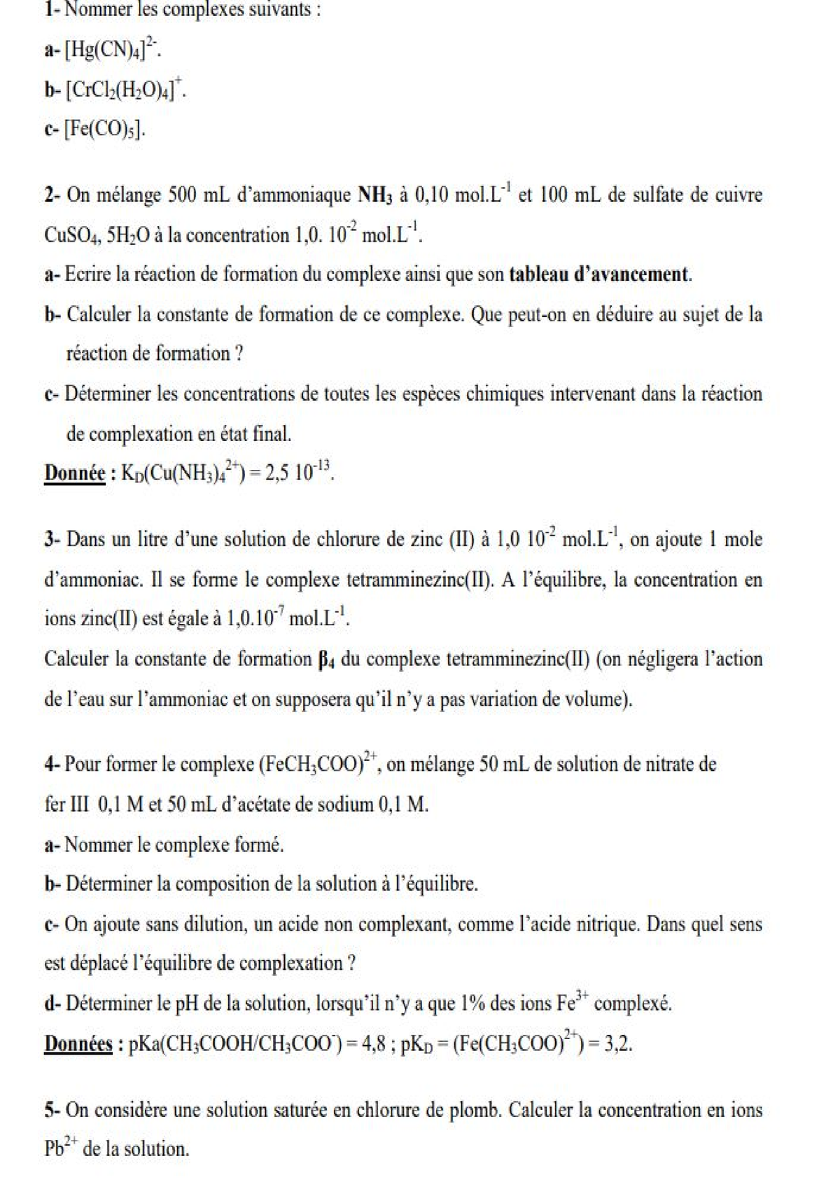 complexation énoncé 2 - chimie fast - Studocu