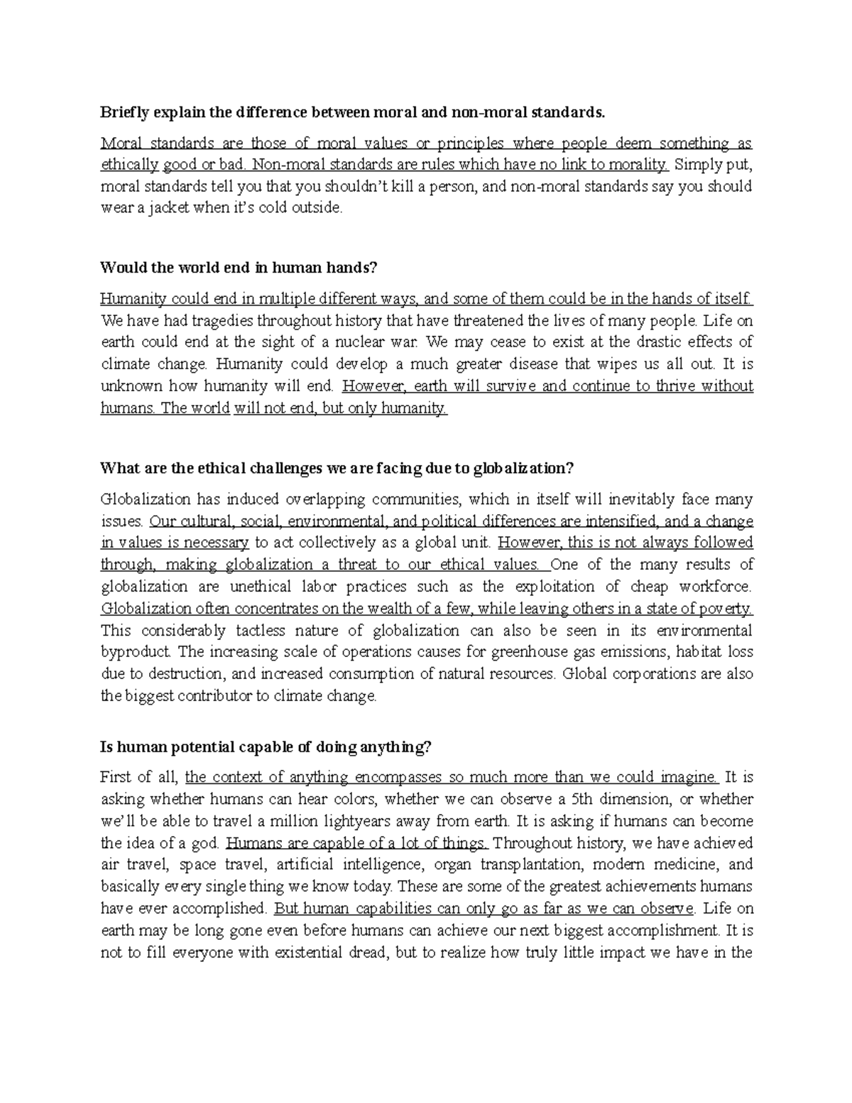 Ethics Activity 1 Briefly explain the difference between moral