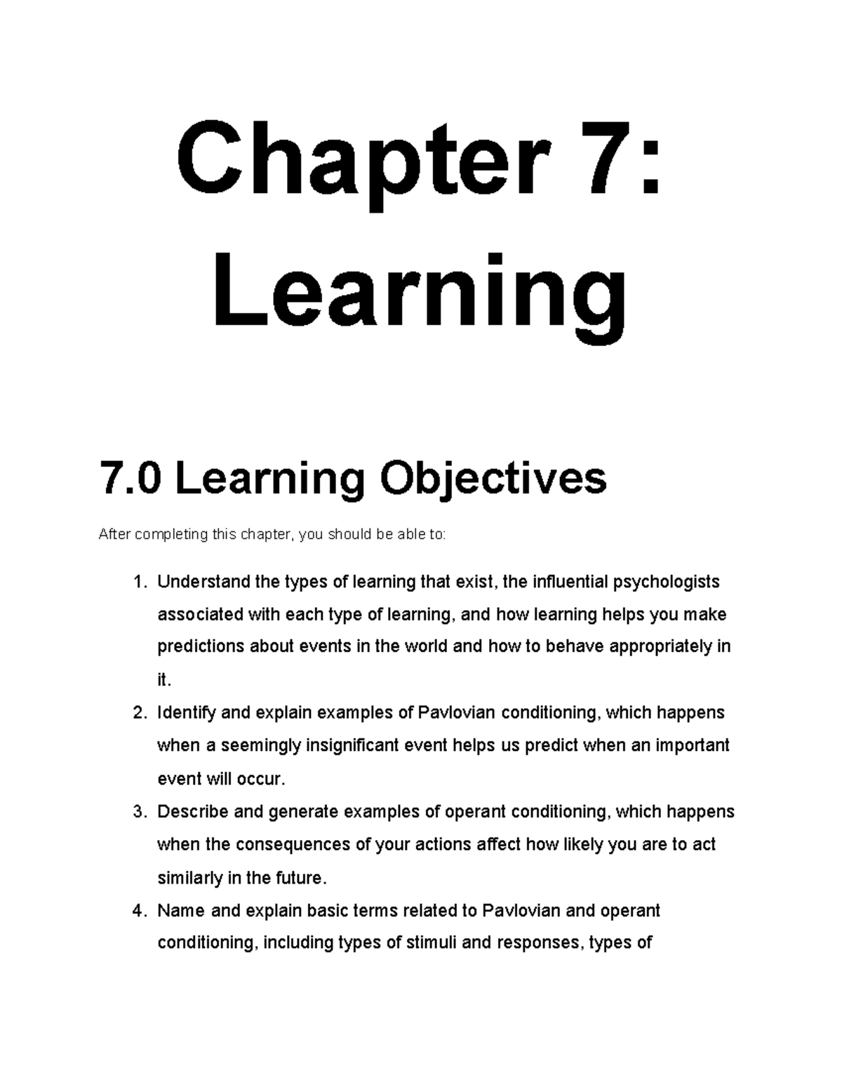 Lecture notes - Chapter 7: Learning 7 Learning Objectives After ...