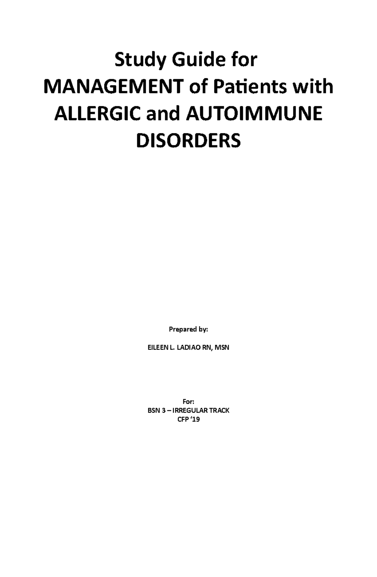 Study Guide FOR Management OF Patients WITH Allergic AND Autoimmune ...