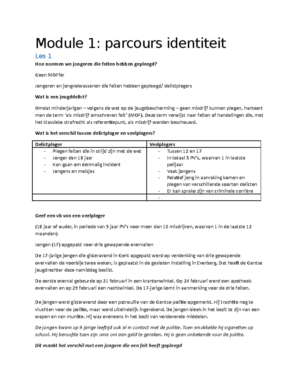 Parcours 1 En 2 - Notes - Module 1: Parcours Identiteit Les 1 Hoe ...