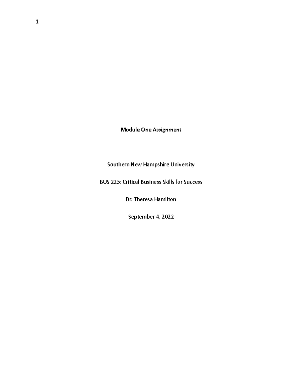 BUS 225 Module One Assignment - Module One Assignment Southern New ...