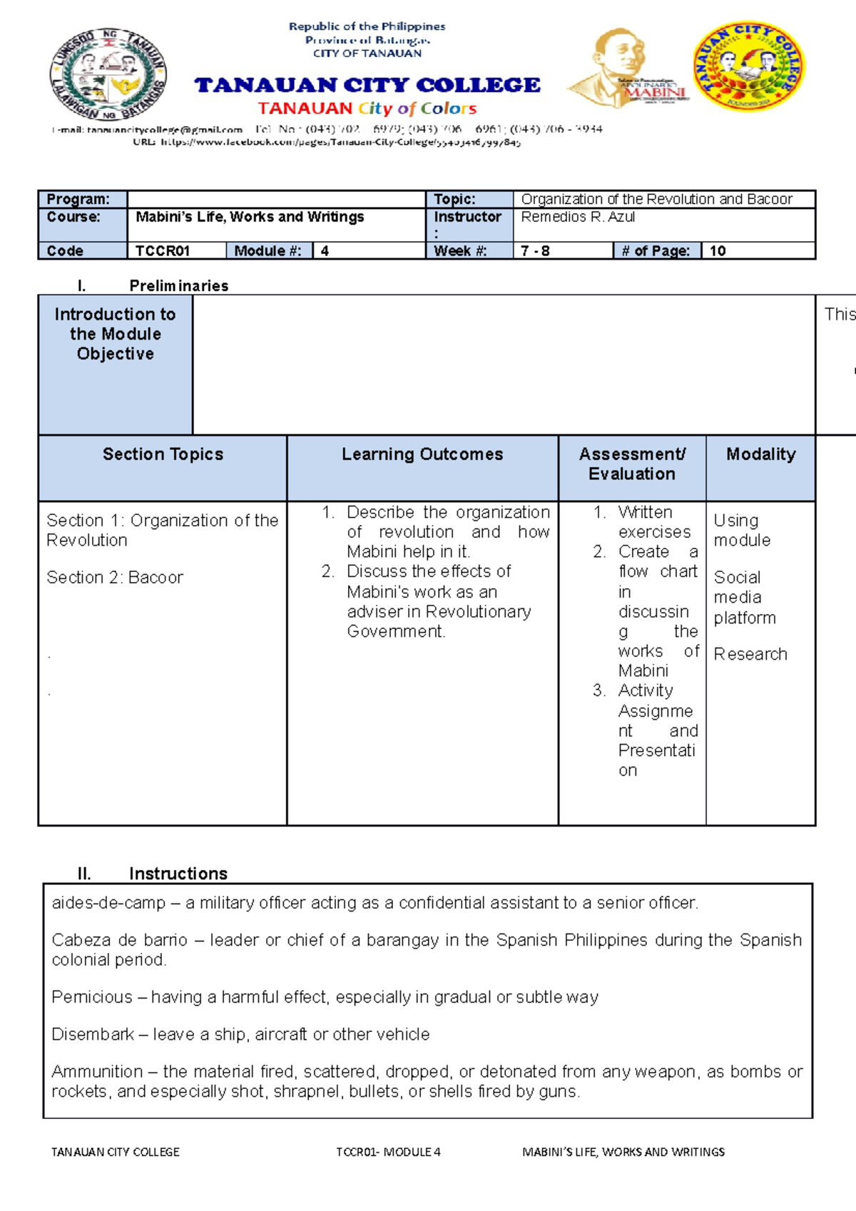 AZUL Learning Module 4 TCCR01 WEEK 7 8 - Program: Topic: Organization ...