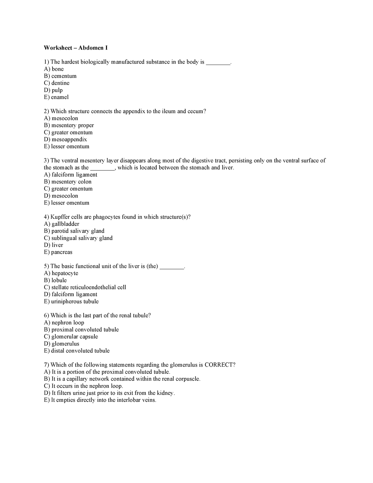 WS - Abdomen I - Worksheet - Worksheet – Abdomen I The hardest ...