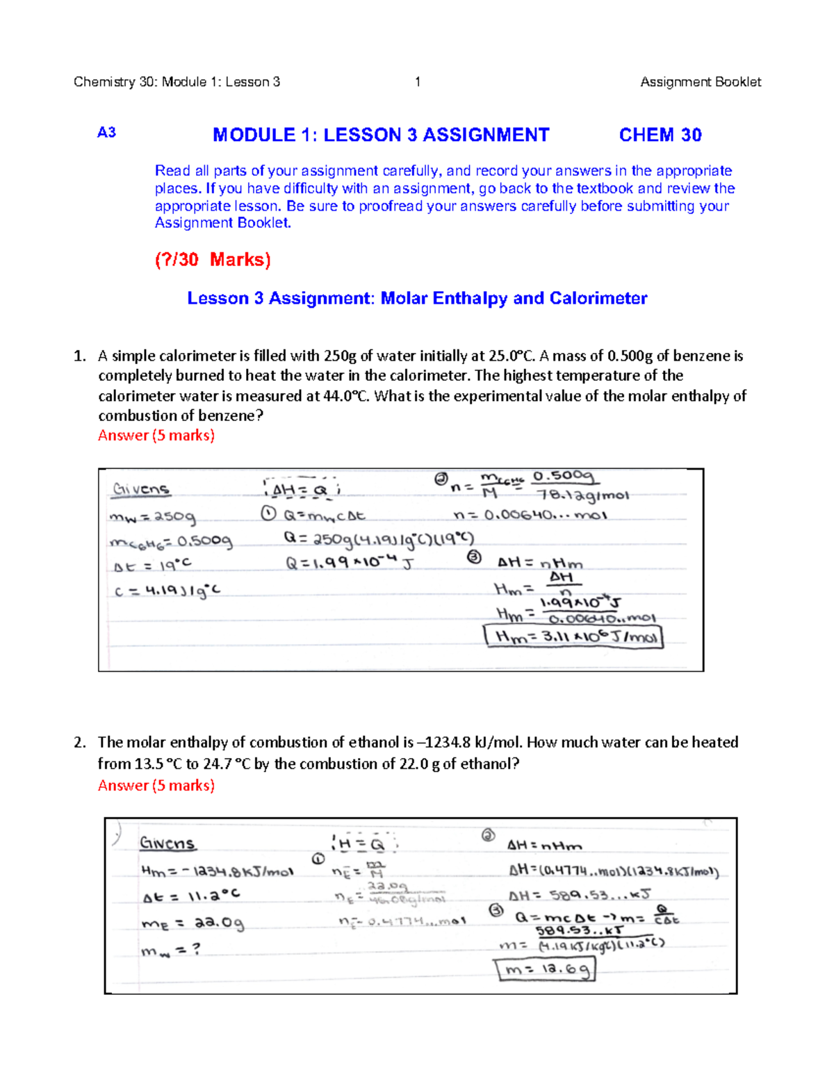 Module+1-+ Lesson+3+ Assignment - Chemistry 30: Module 1: Lesson 3 1 ...
