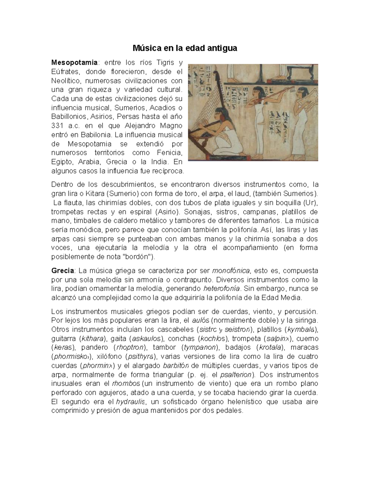Música en la edad antigua - Música en la edad antigua Mesopotamia ...