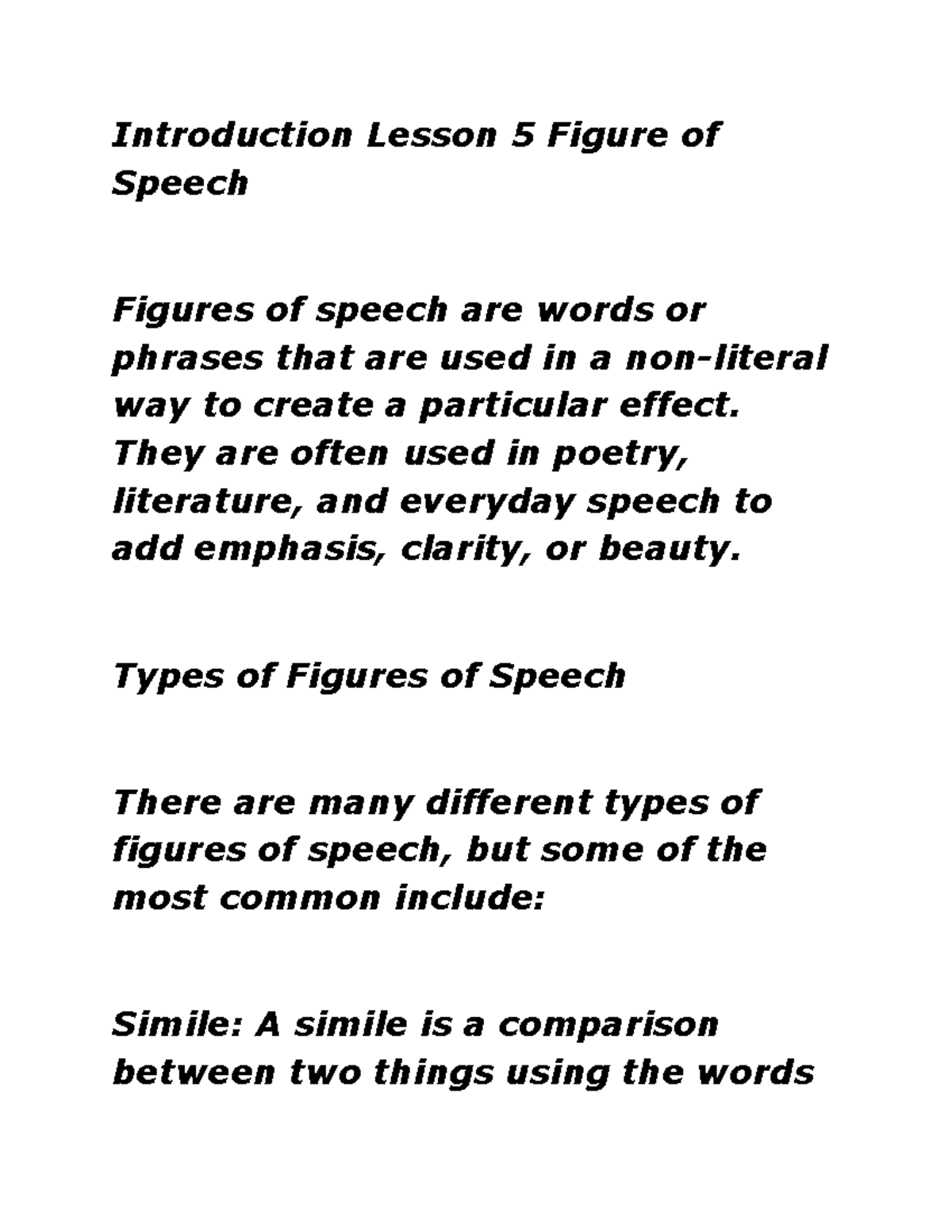 Introduction Lesson 5 Figure of Speech - Introduction Lesson 5 Figure ...