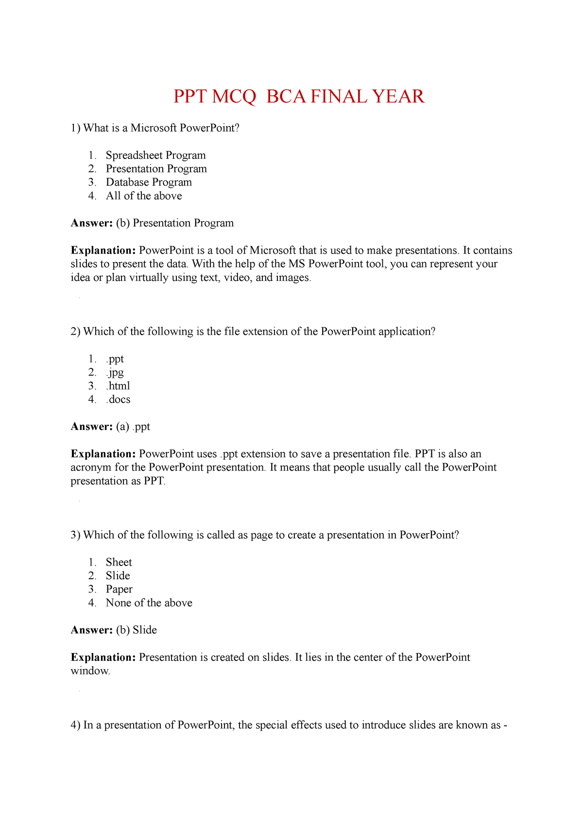 the oral presentation of a company mcq