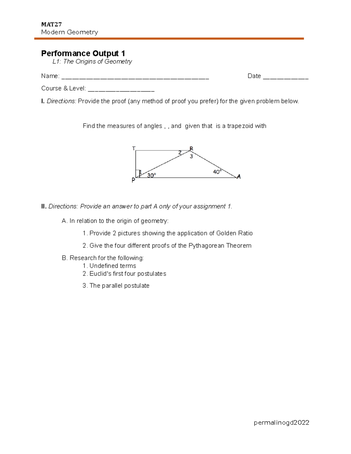 Euclids Geometry Mat Modern Geometry Performance Output 1 L1 The