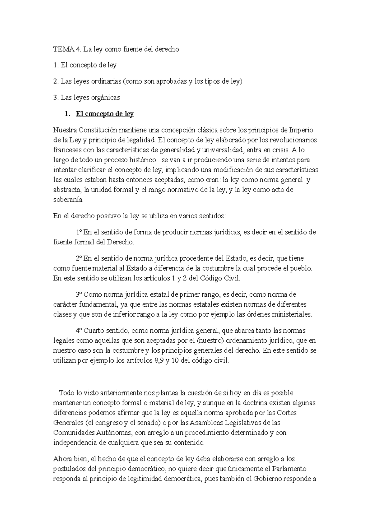 TEMA 4-1 - resumen tema 4 - TEMA 4. La ley como fuente del derecho El ...
