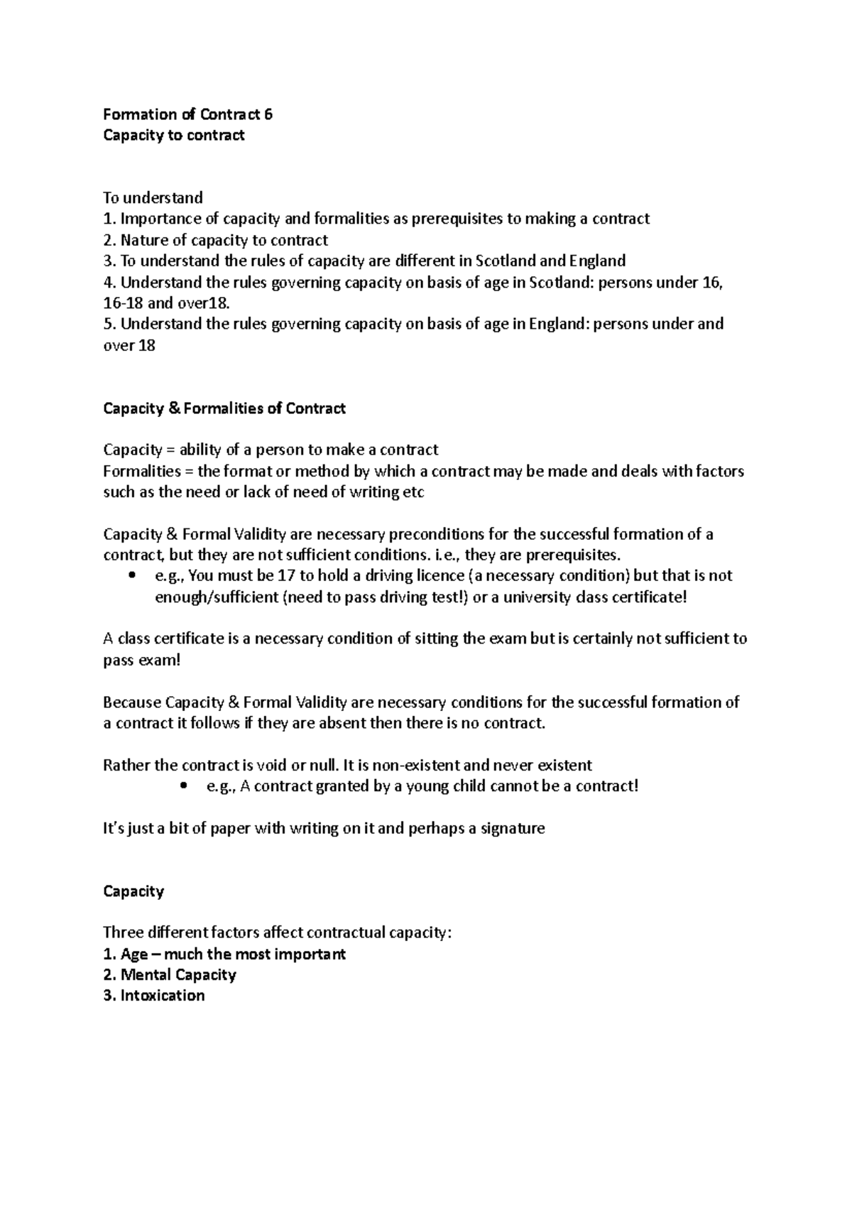 Lec 8 Formation Of Contract 6 - Formation Of Contract 6 Capacity To ...