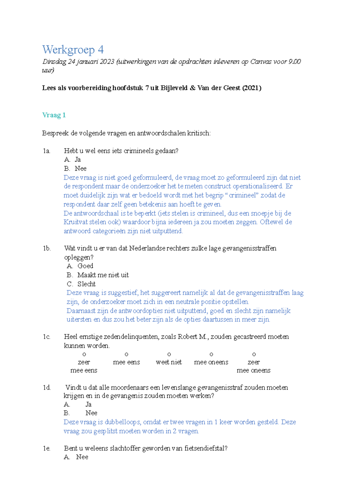 Werkgroep 4 - Werkgroep 4 Dinsdag 24 Januari 2023 (uitwerkingen Van De ...