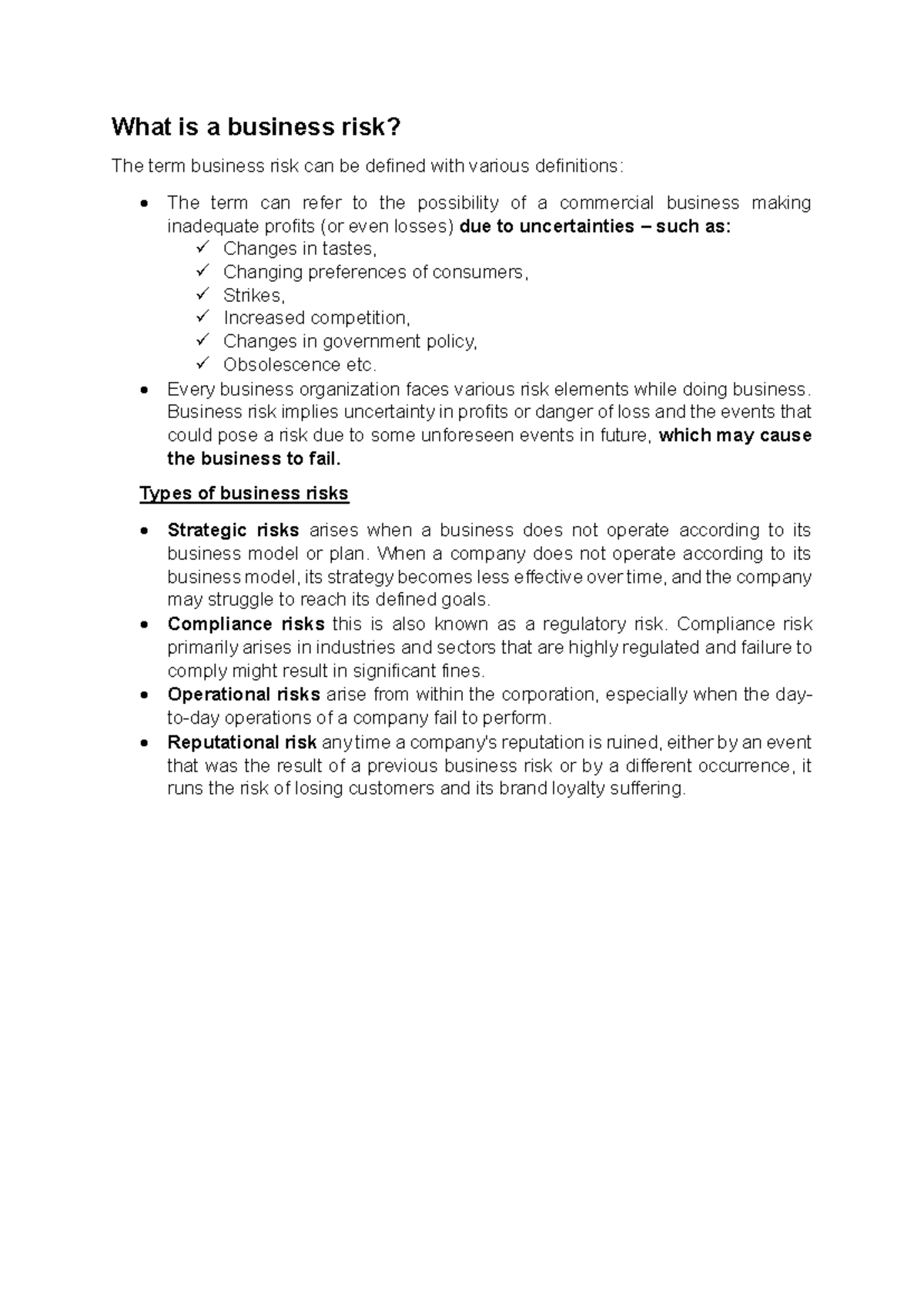 Business Risks - STRATEGY - What is a business risk? The term business ...