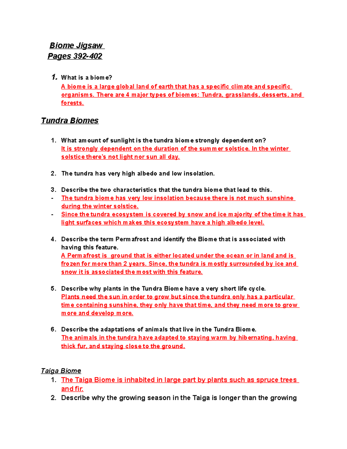 Biome Jigsaw Biome Jigsaw Pages 392 1. What is a biome? A biome is a