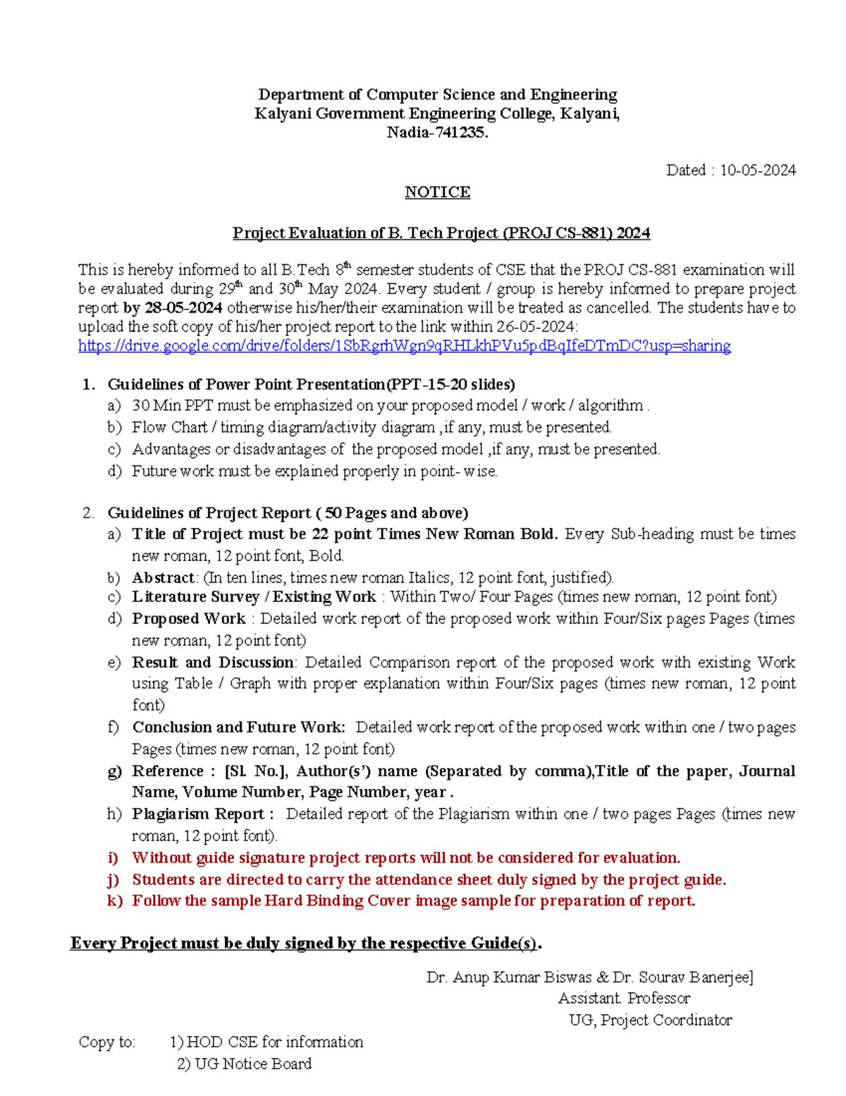 8th sem 2024 exam notice and guideline for project report preparation ...