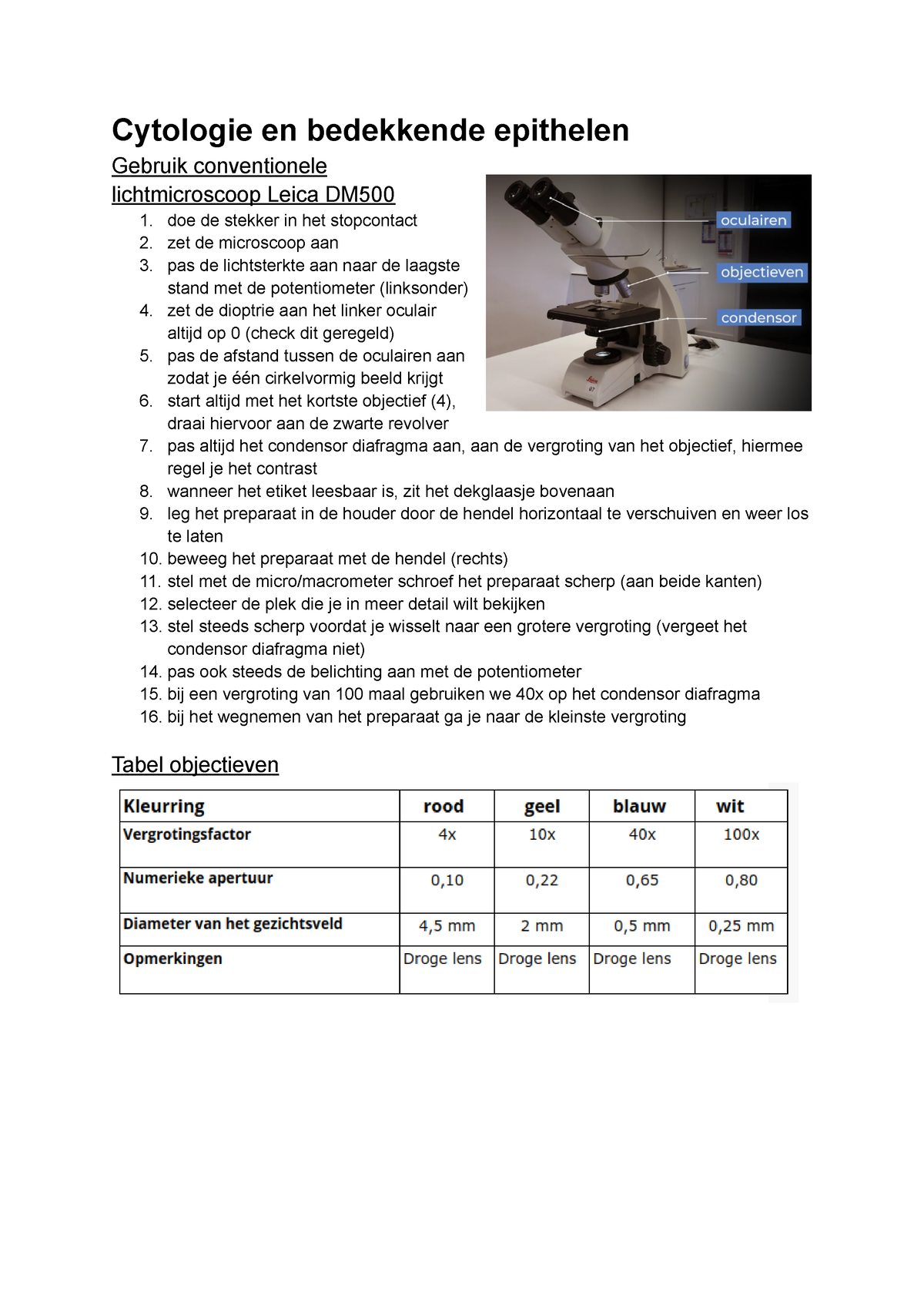 Practicum 1 Algemene Cel- En Weefselleer Duidelijk Uitgeschreven ...