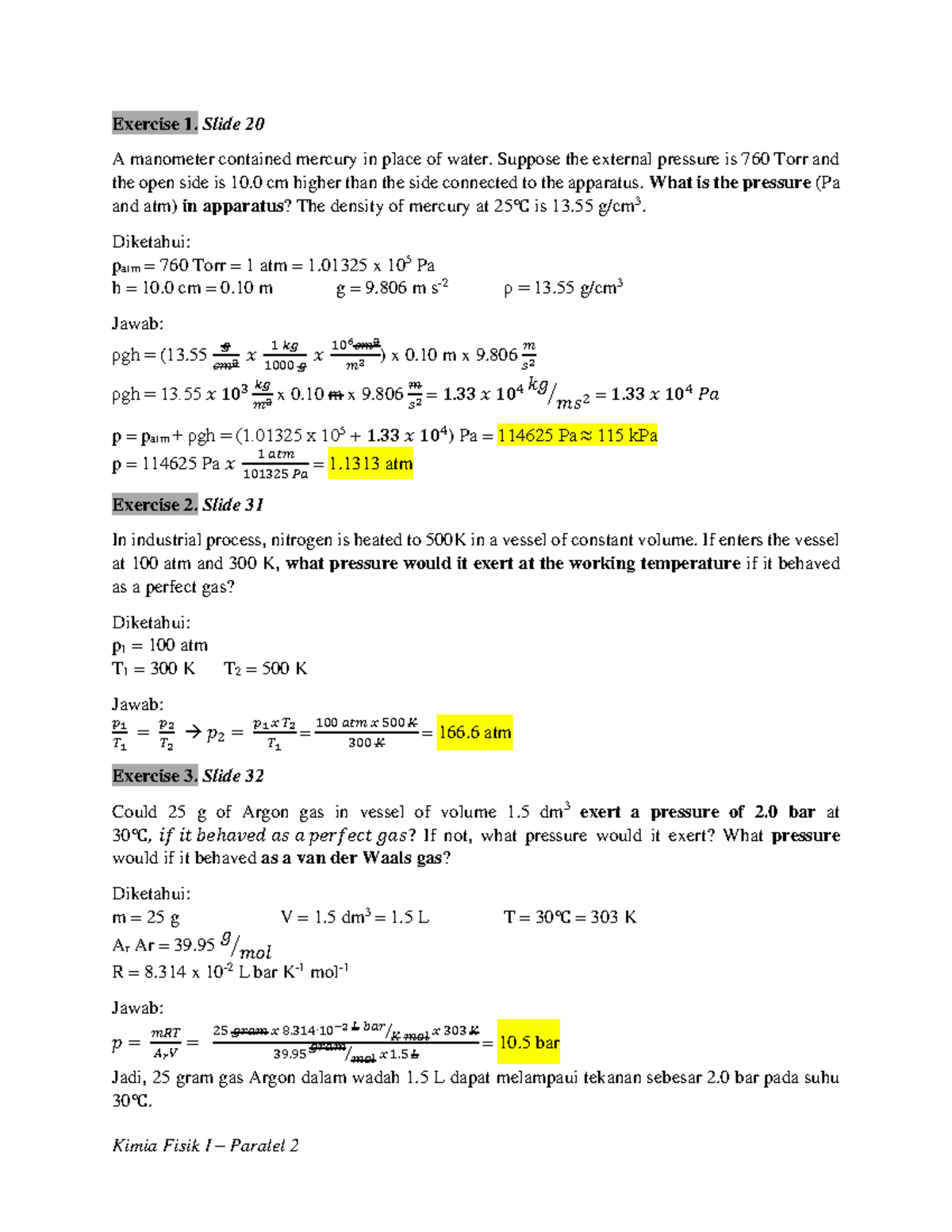 Pembahasan Latihan Soal Chapter 1 - Exercise 1. Slide 20 A Manometer 