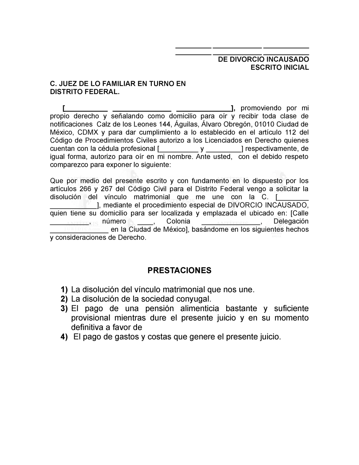 Divorcio Incausado Resumen Derecho Familiar De Divorcio Incausado Escrito Inicial C Juez De 3300