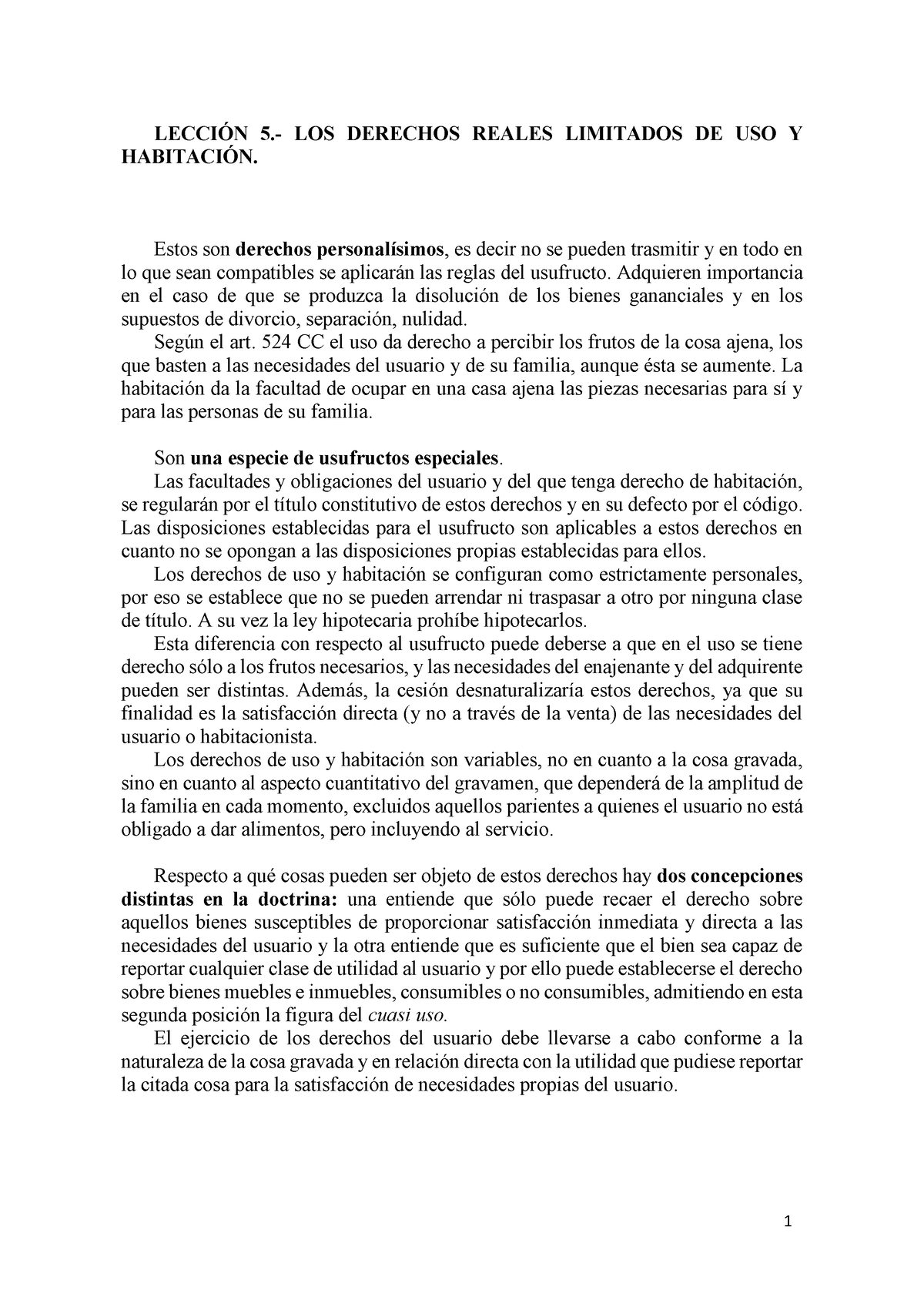 Lección 5 Derechos Reales Limitados De Uso Y Habitación LecciÓn 5 Los Derechos Reales 4994