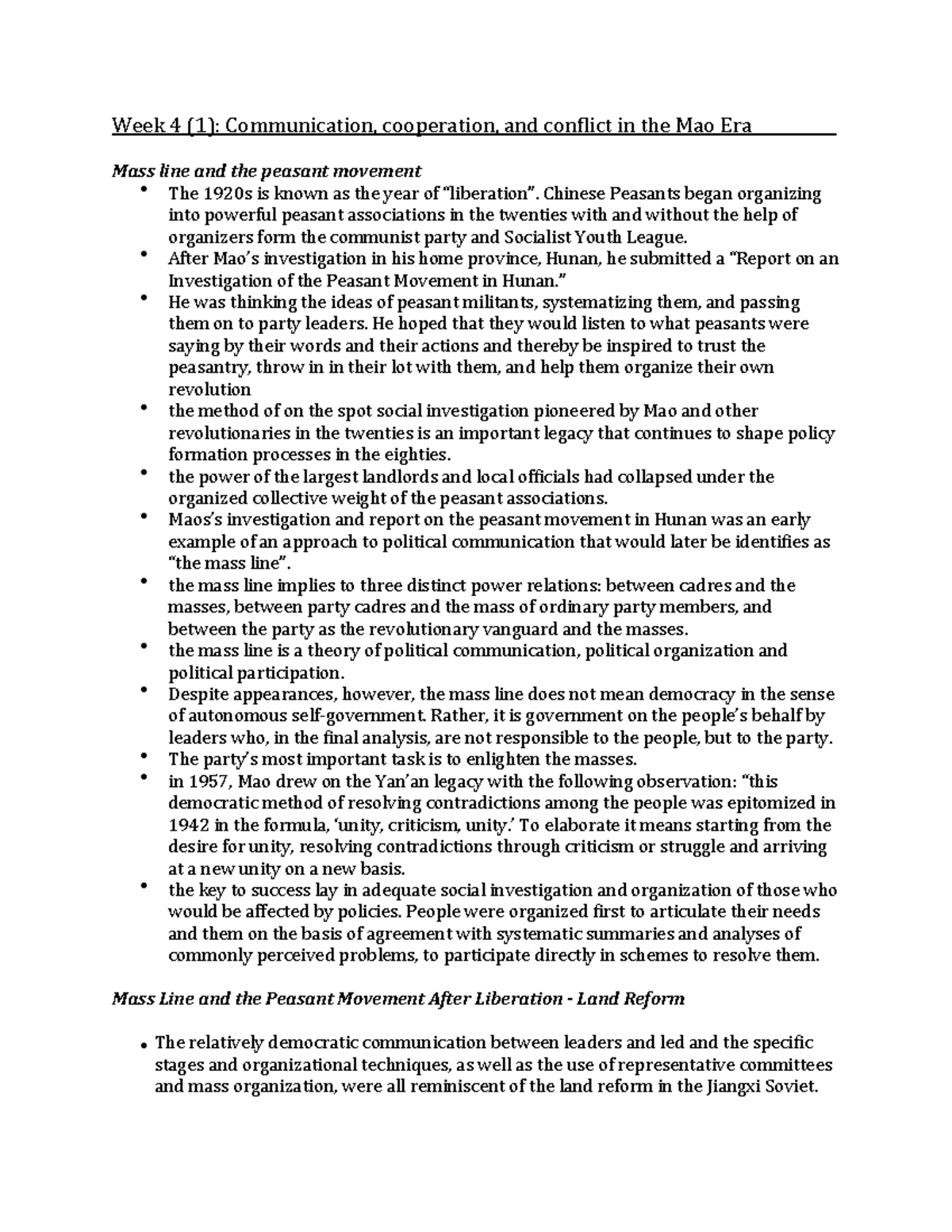 Lecture notes The Changing Geography of China Week 4 lecture 13 Week