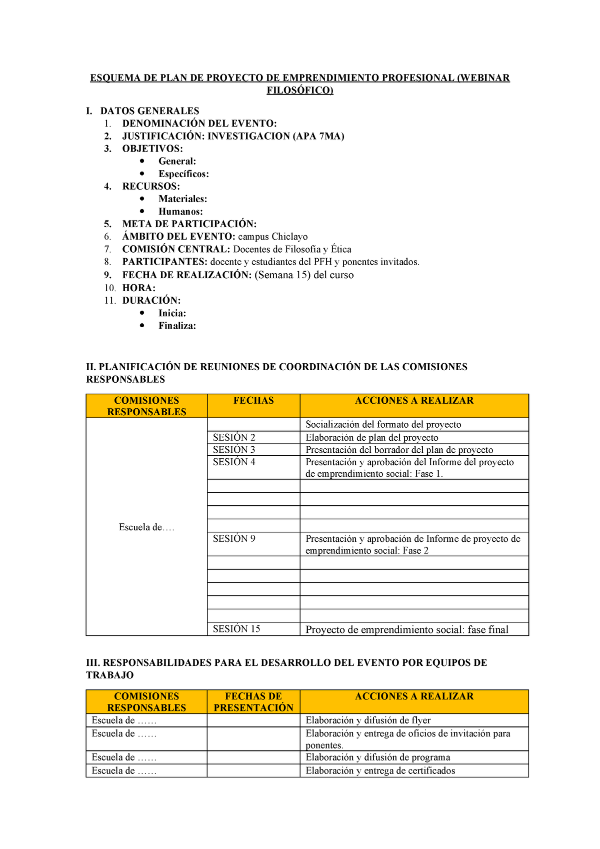 Formato Para Proyecto De Emprendimiento Profesional B6t1 Lunes 1330 Pm Esquema De Plan De 3555