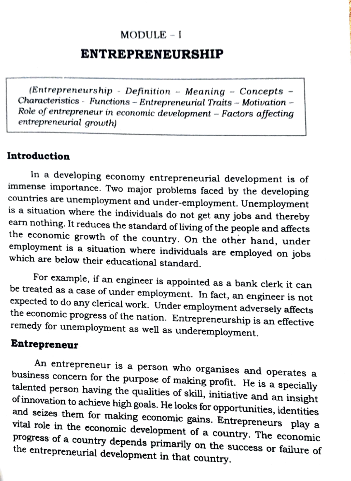 An Introduction Of Entrepreneurship Part 1 - MODULE - I ...