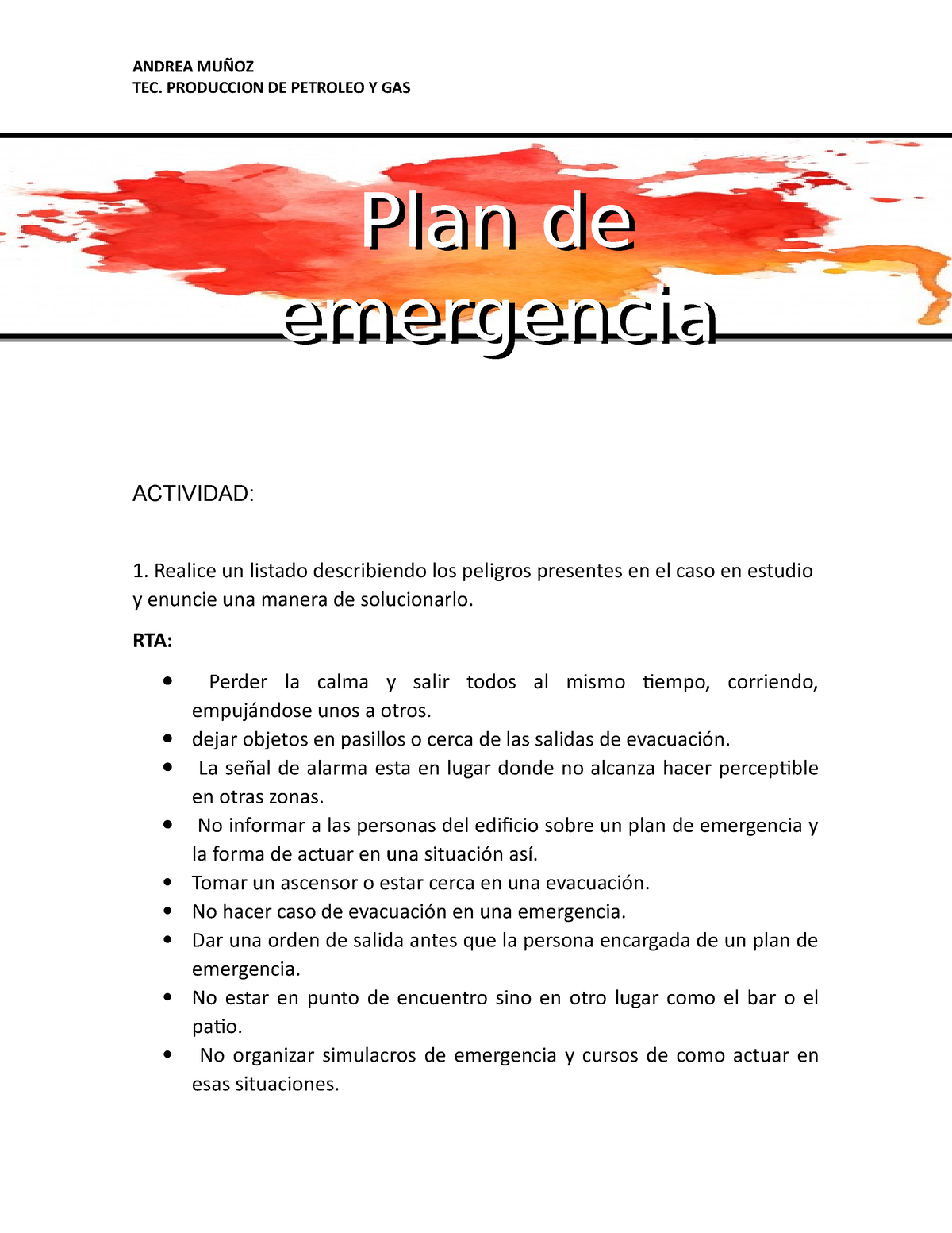 ACT 9 Plan De Emergencia - ANDREA MUÑOZ TEC. PRODUCCION DE PETROLEO Y ...