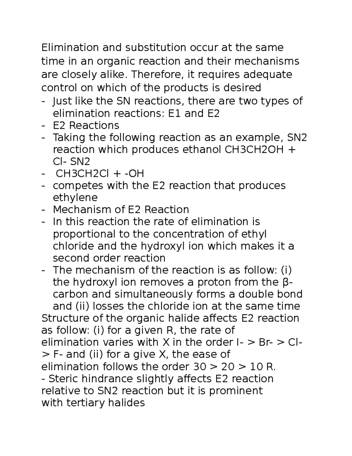 Bio 9 - notes - Elimination and substitution occur at the same time in ...