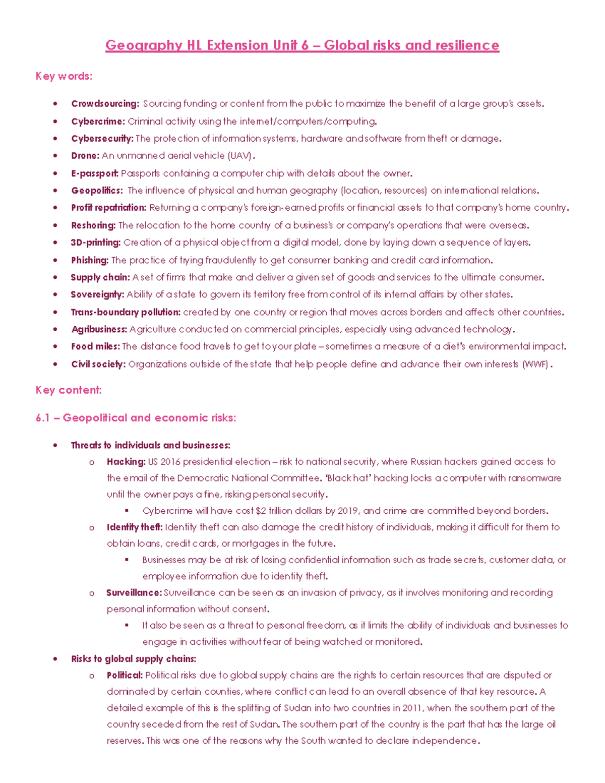 Geography HL Extension Unit 6 Review Geography HL Extension Unit 6