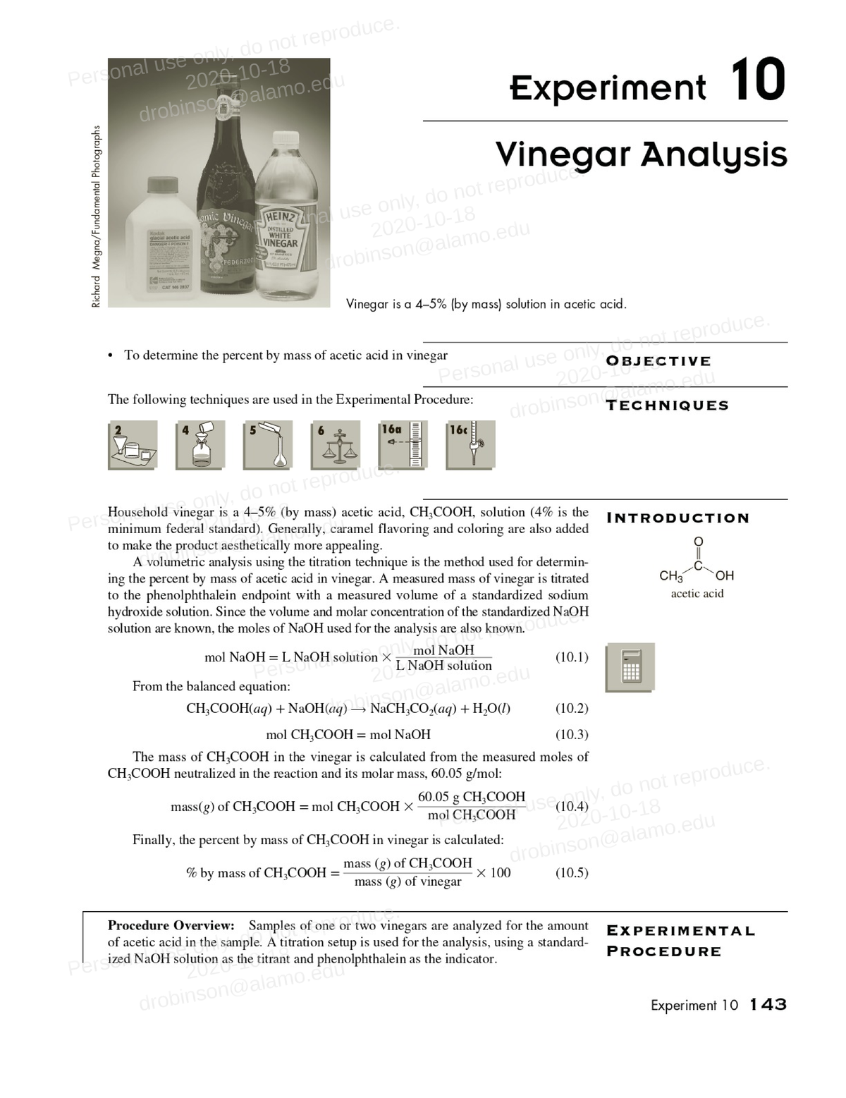 Lab Manual Beran 10e Experiment 10 Vinegar Analysis Experiment 10