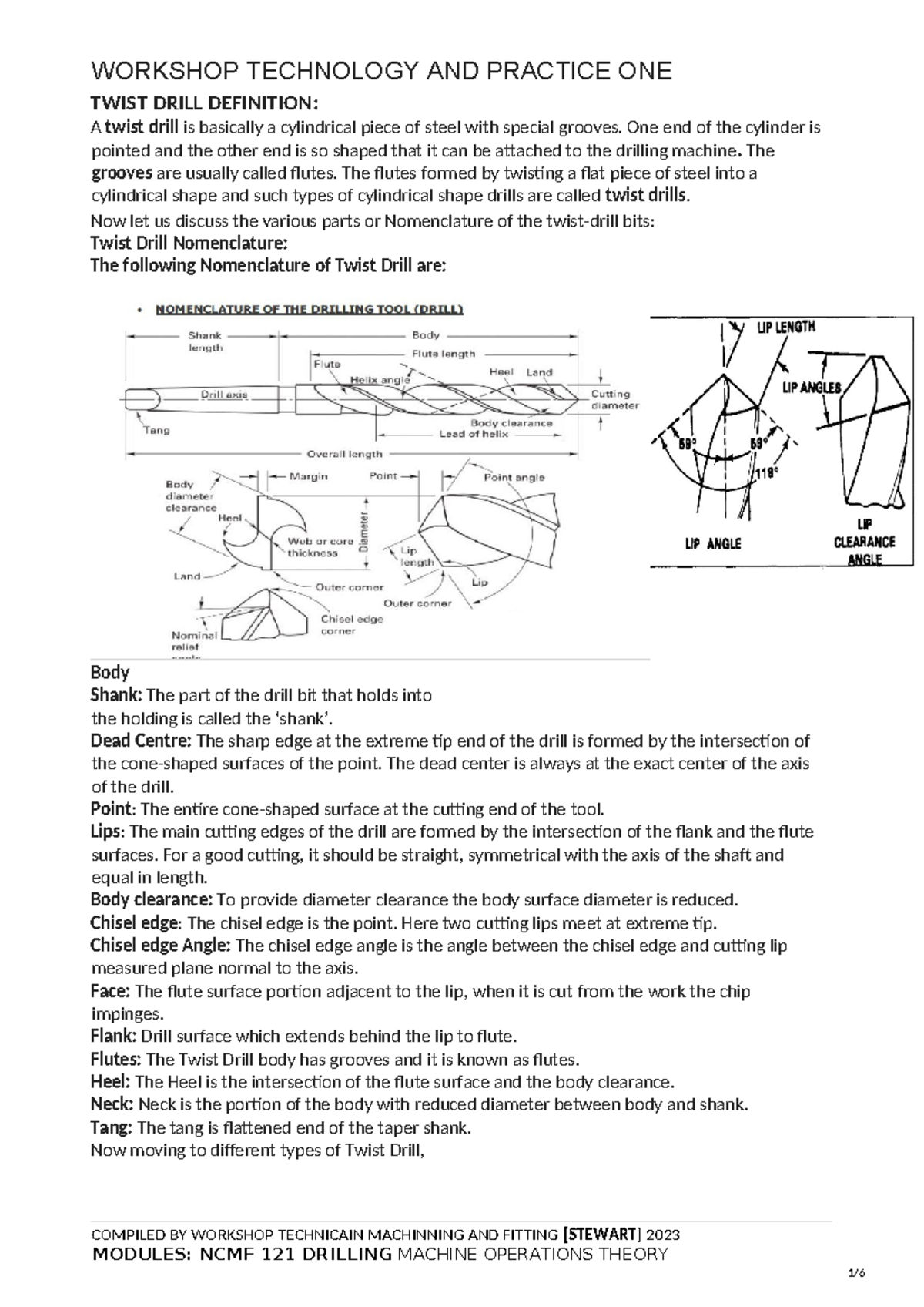Drill Detail notes in course TWIST DRILL DEFINITION A twist drill