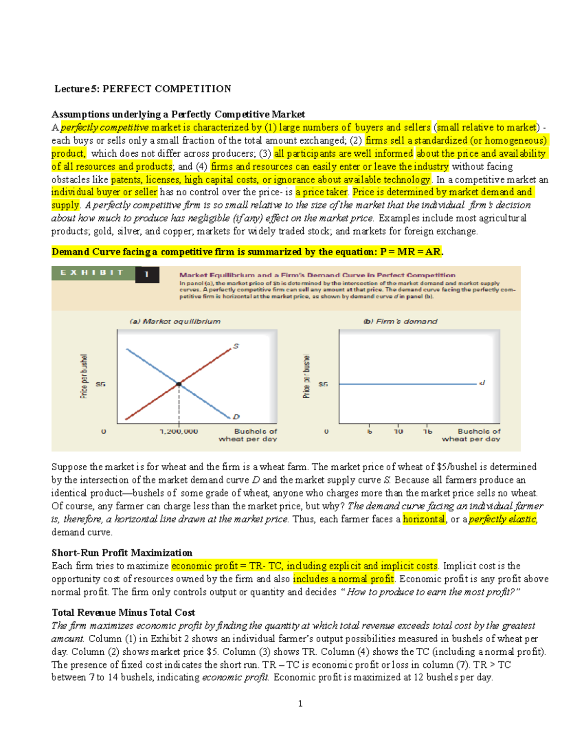 Perfect CompetitionShort Run Decisions and Supply Curve Lecture 5