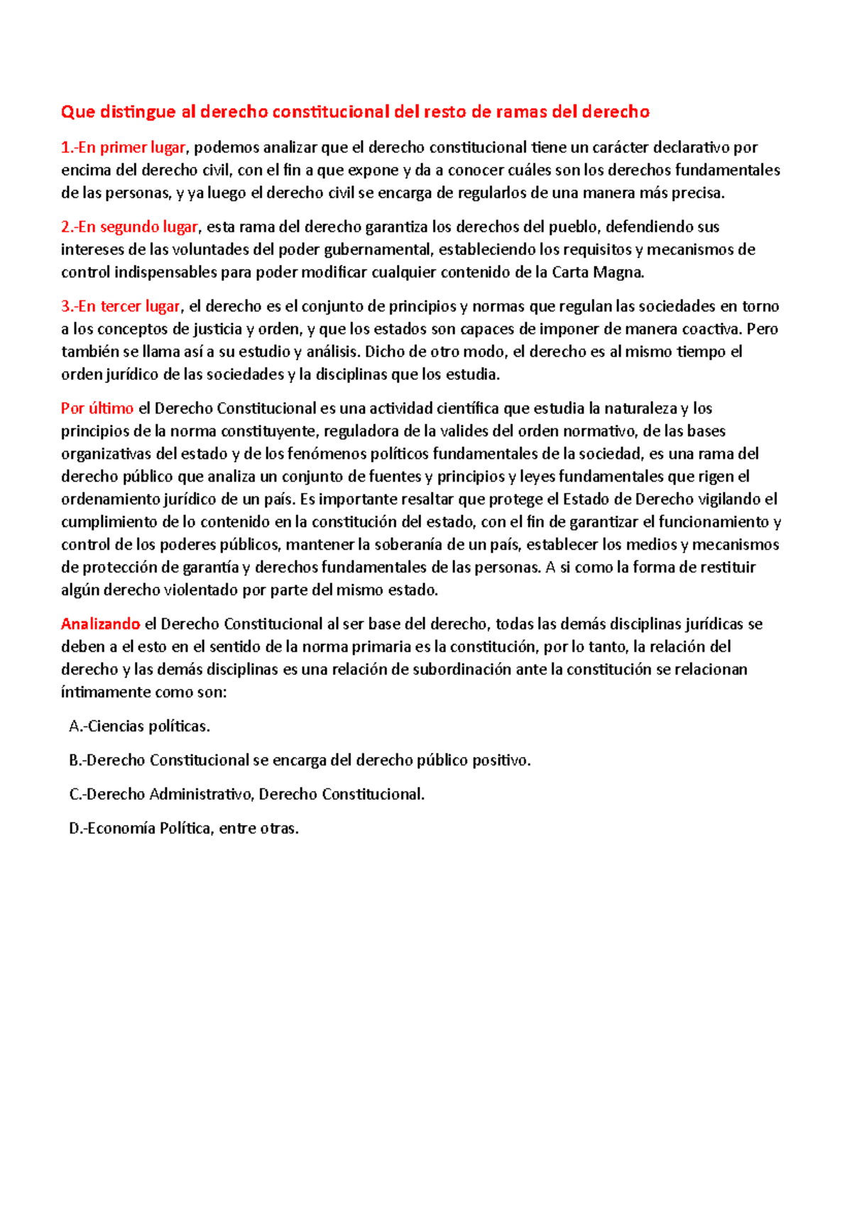 Examen DE Derecho Constitucional - Que Distingue Al Derecho ...