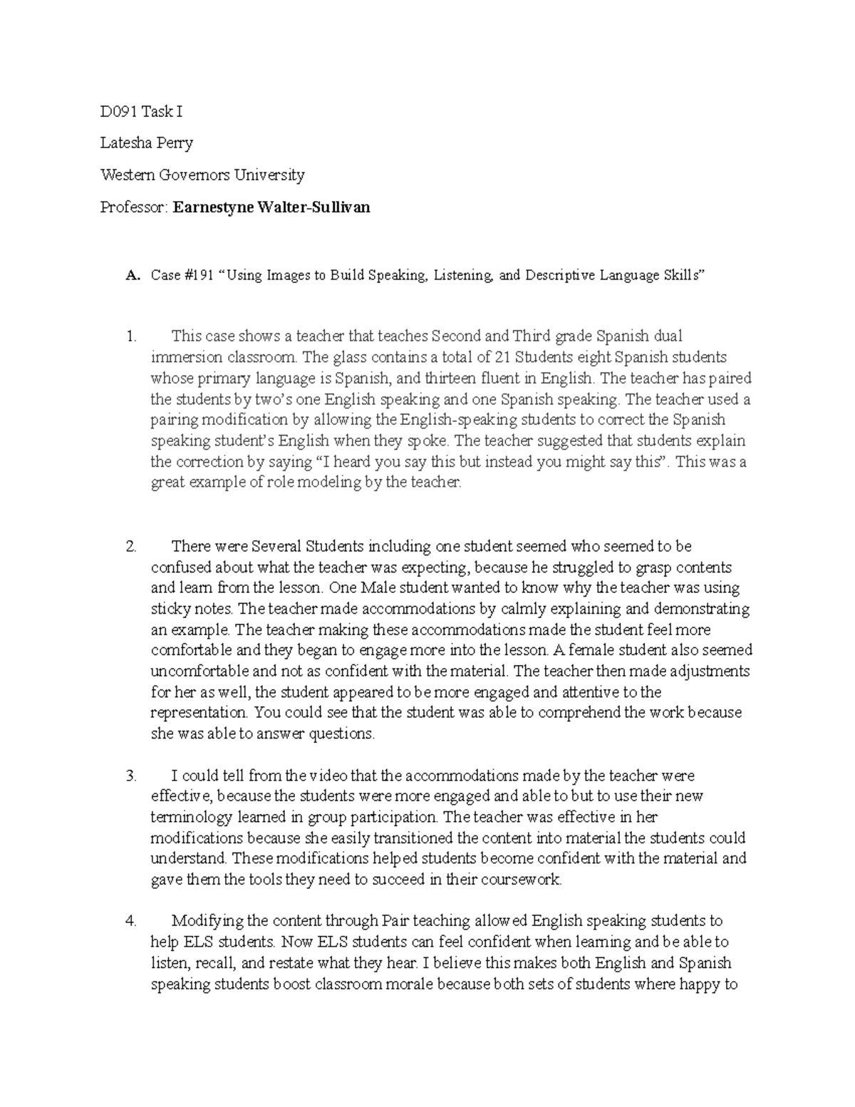 D091 Task I - D091 Task I Latesha Perry Western Governors University ...
