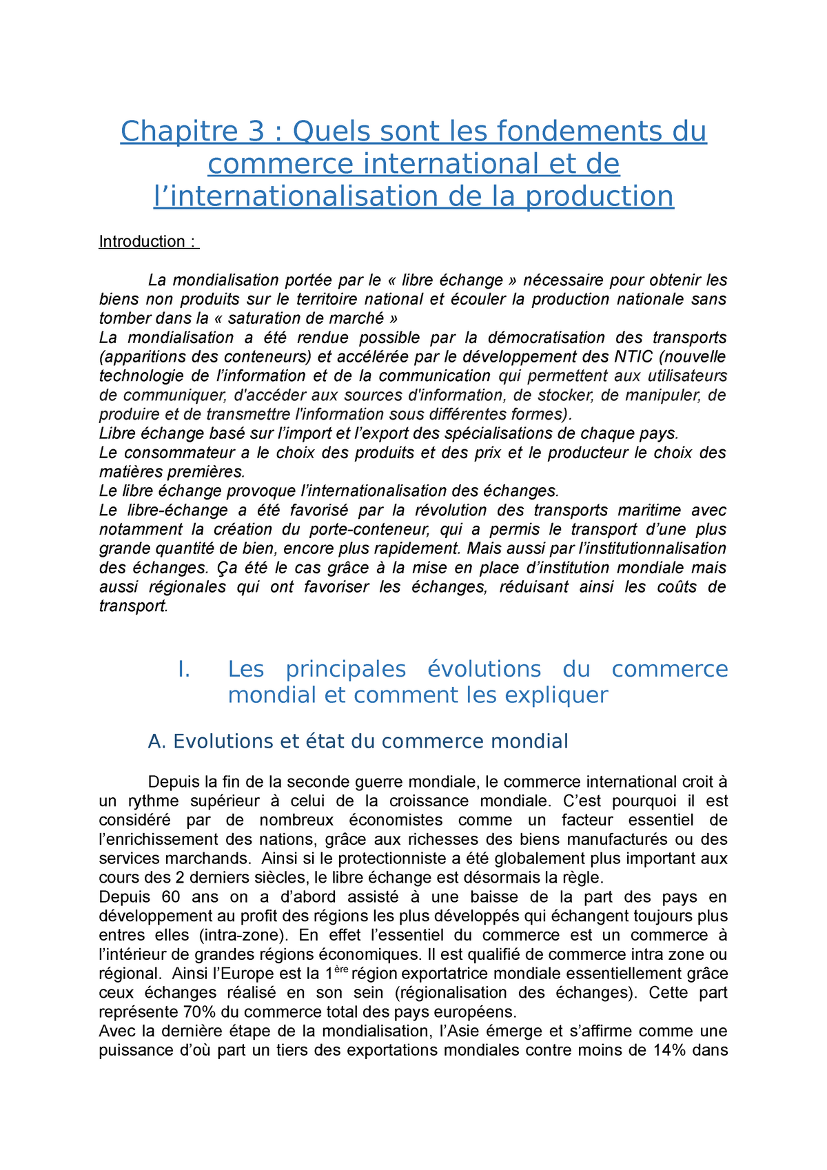 Chapitre 3 Mondialisation Chapitre 3 Quels Sont Les Fondements Du Commerce International Et 7446