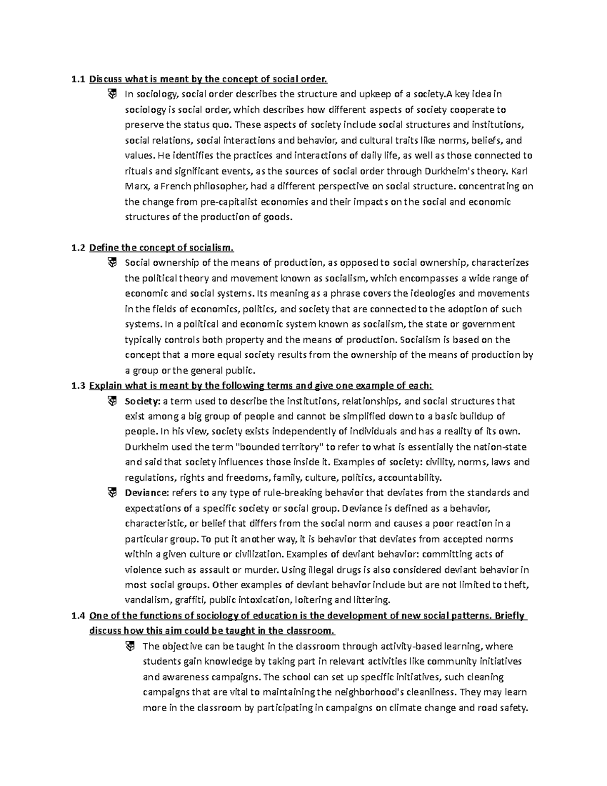 SED2601 ASSESSMENT 1 Discuss what is meant by the concept of social