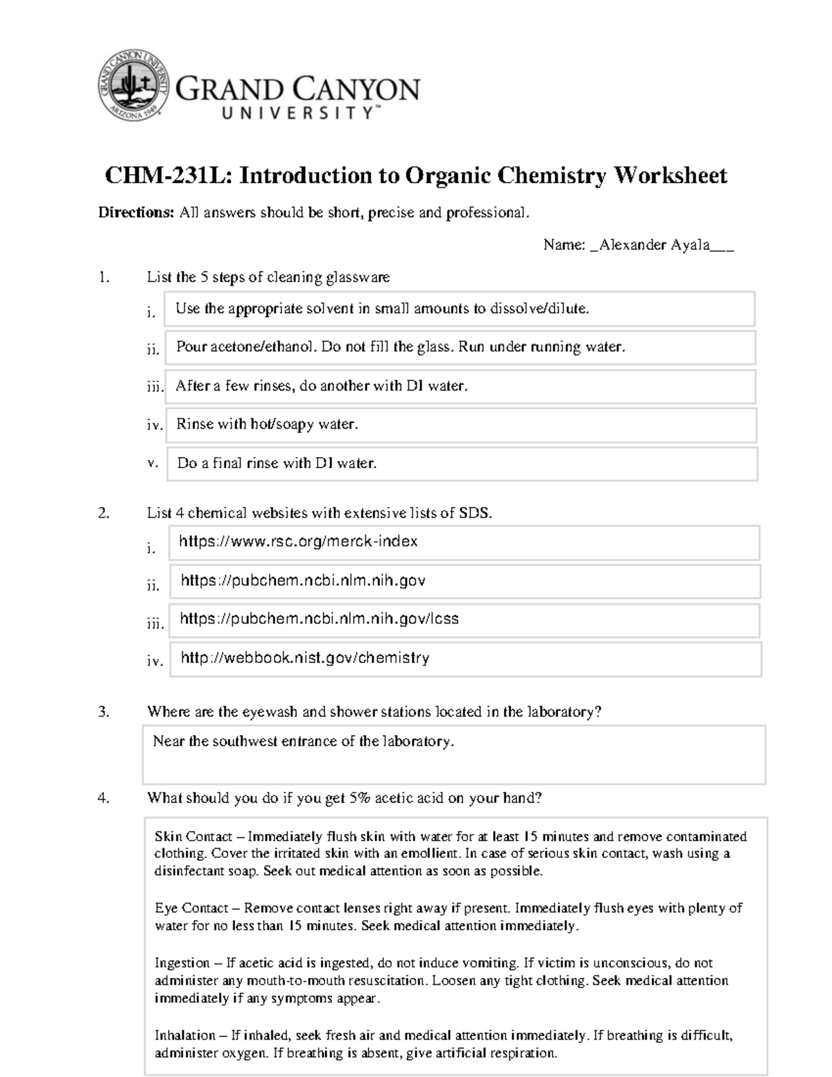 Alexander Ayala Intro To O Chem Studocu