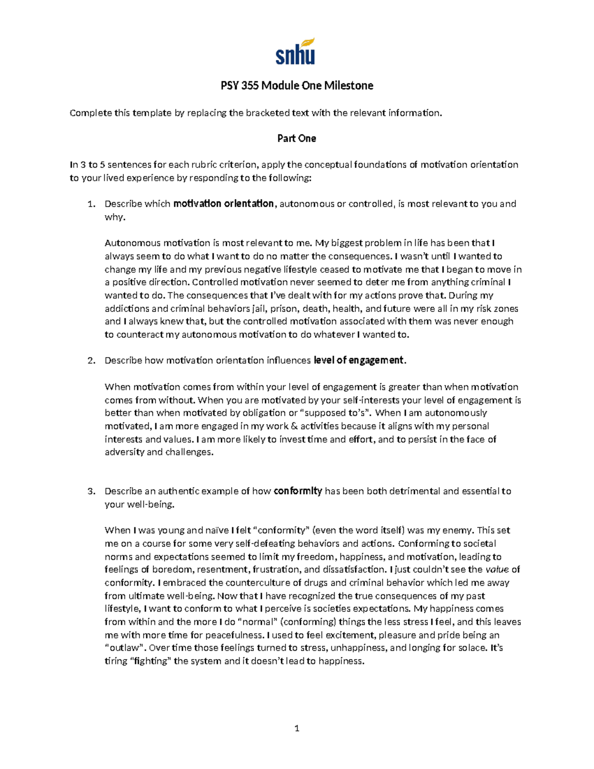 PSY 355 Module One Milestone assignment - PSY 355 Module One Milestone ...