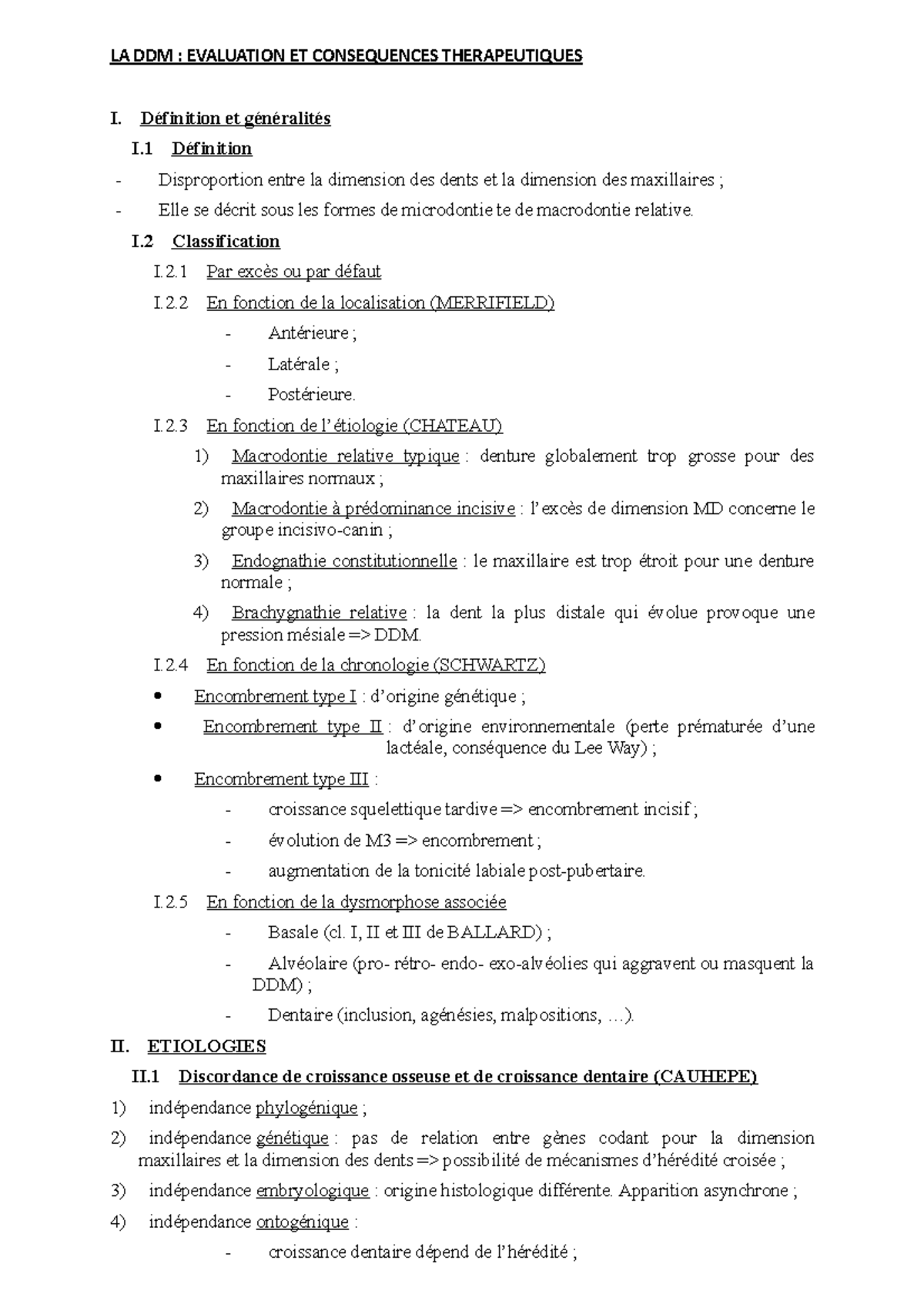 LA DDM Odontologie LA DDM EVALUATION ET CONSEQUENCES