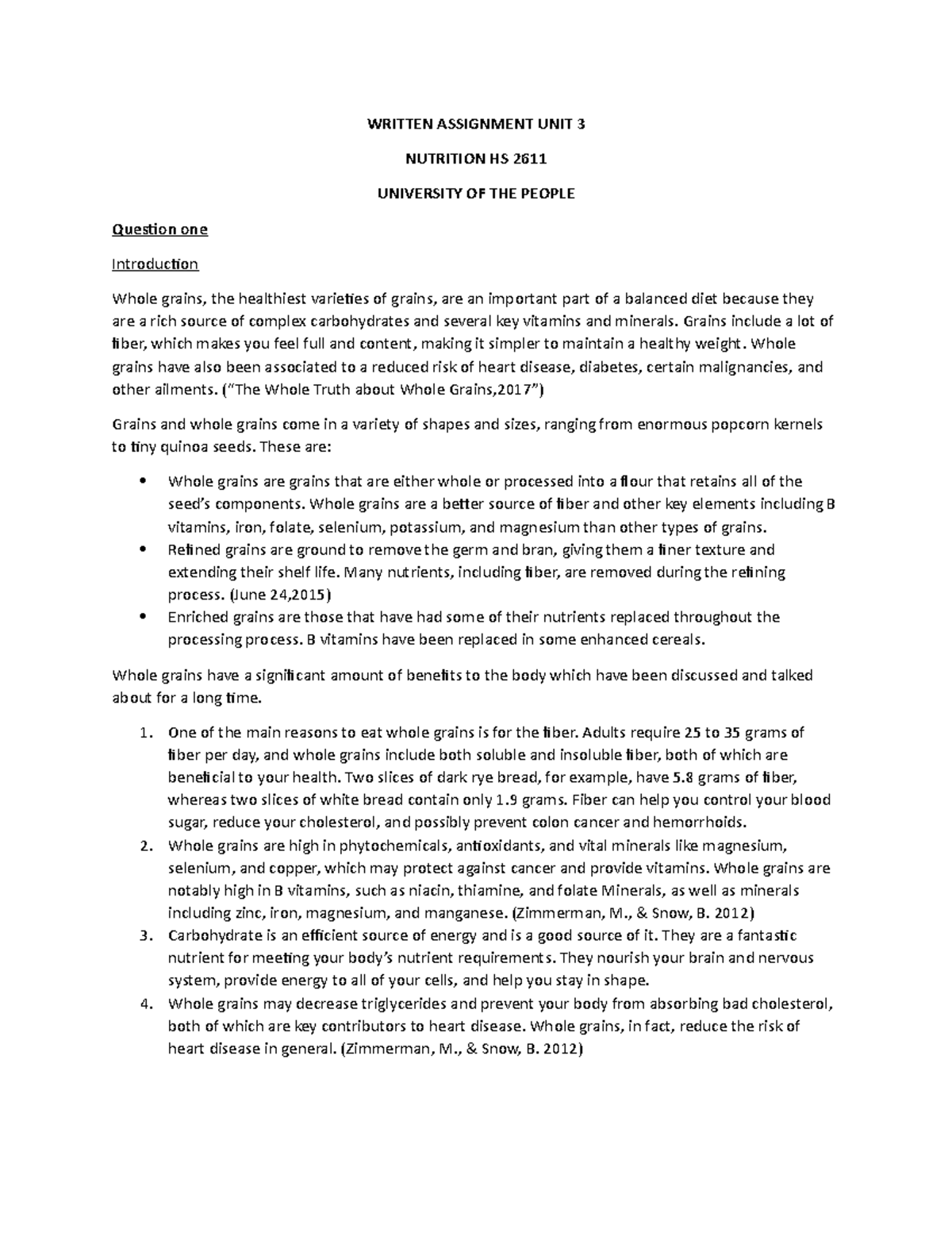 nutrition analysis assignment example